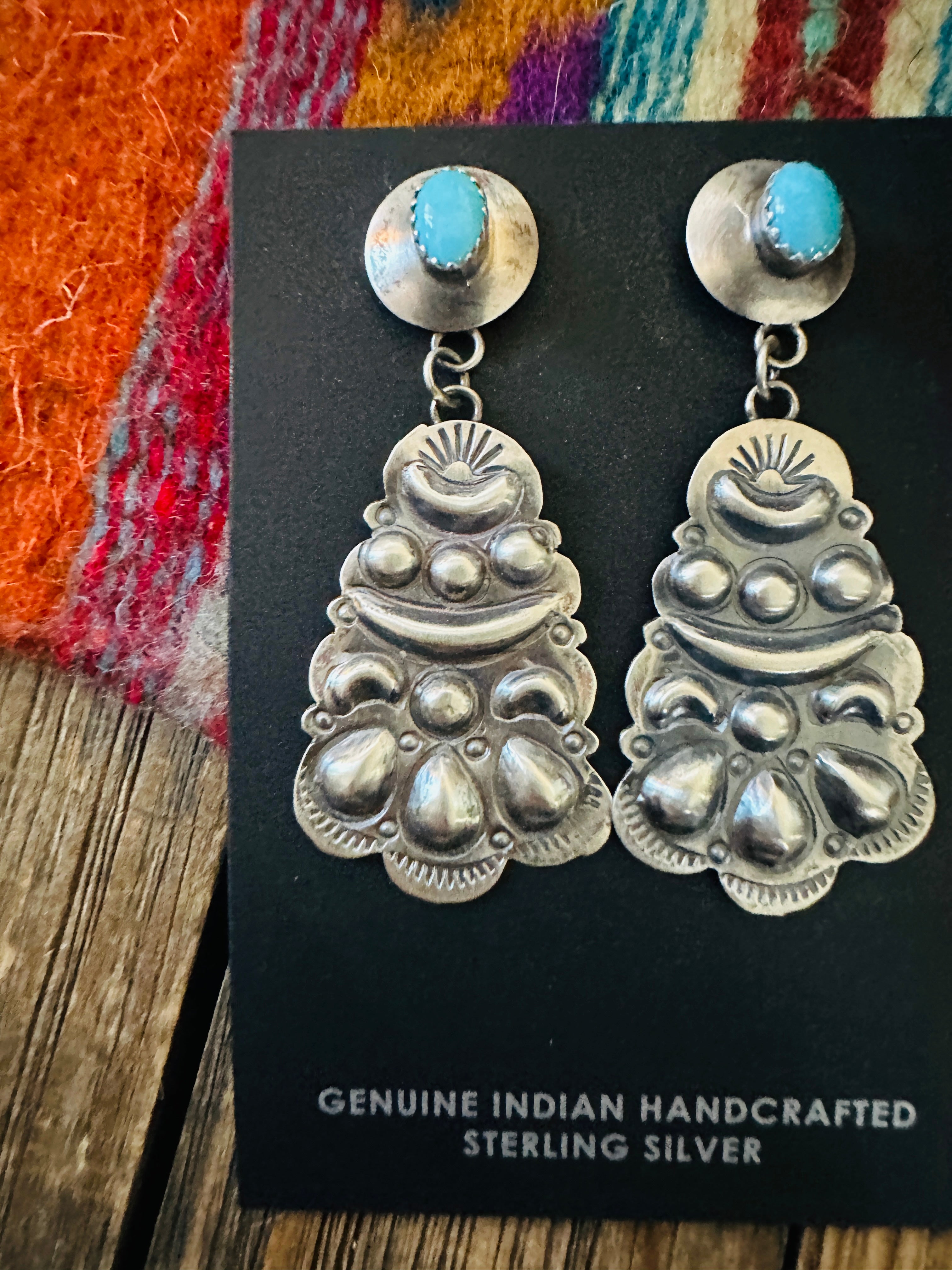 Handcrafted Turquoise & Sterling Silver Concho Dangle Earrings