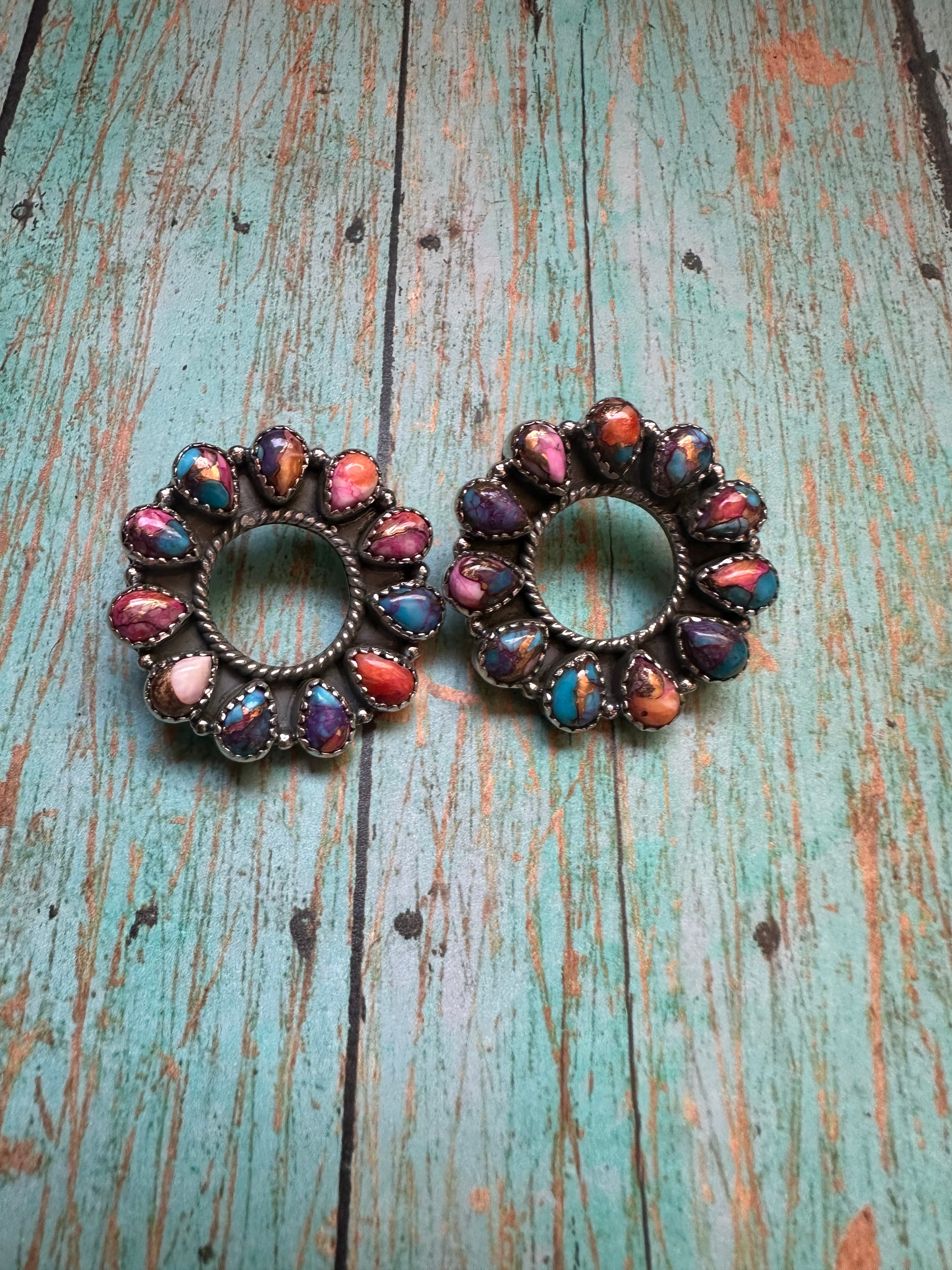 Handmade Sterling Silver & Pink Dream Mojave Circle Post Earrings