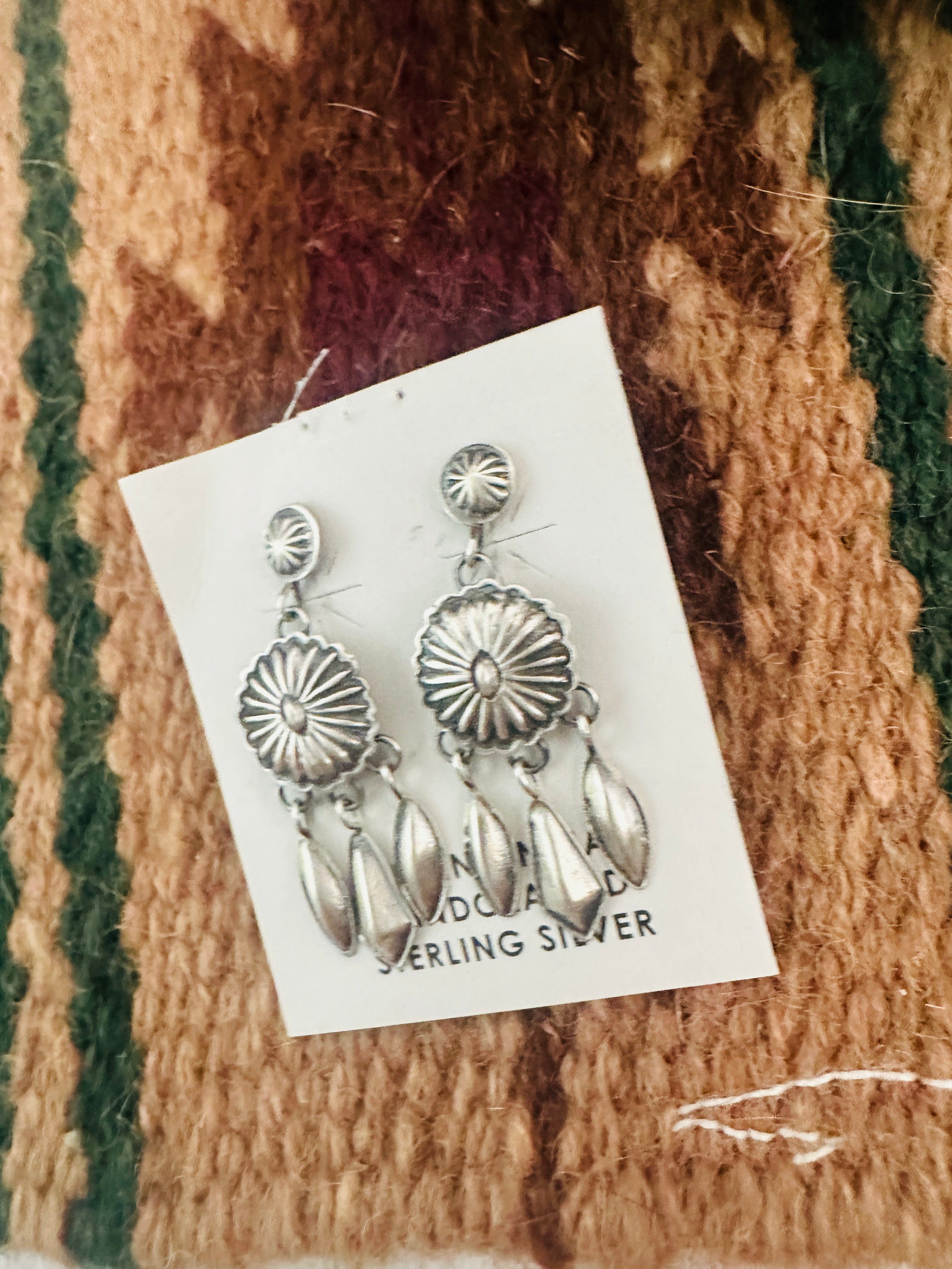 Navajo Hand Stamped Sterling Silver Concho Tassel Dangle Earrings