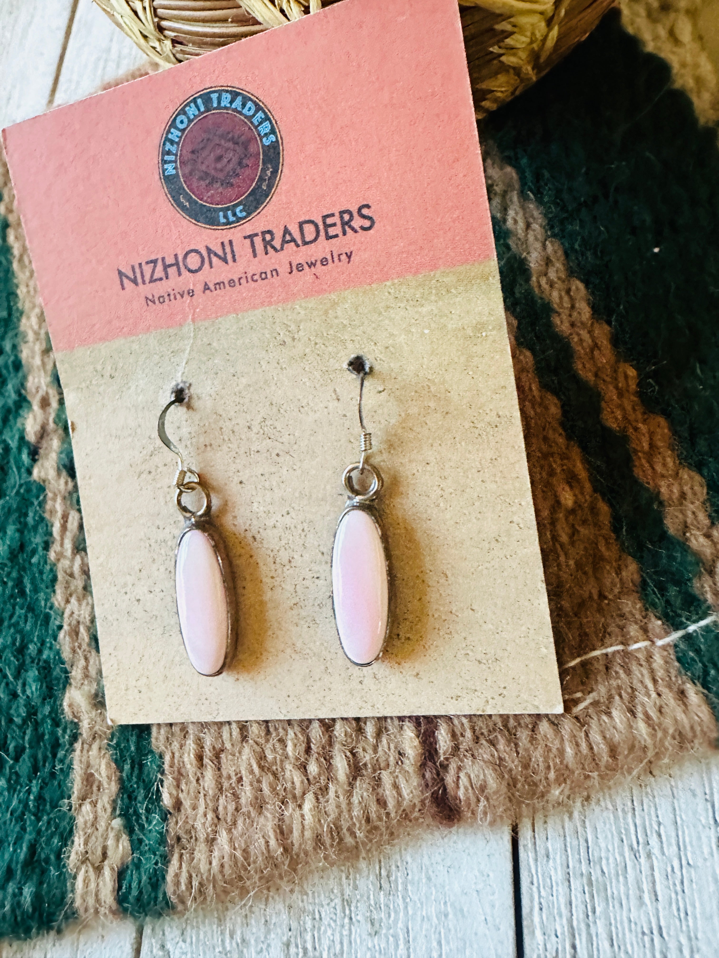 Navajo Queen Pink Conch & Sterling Silver Dangle Earrings