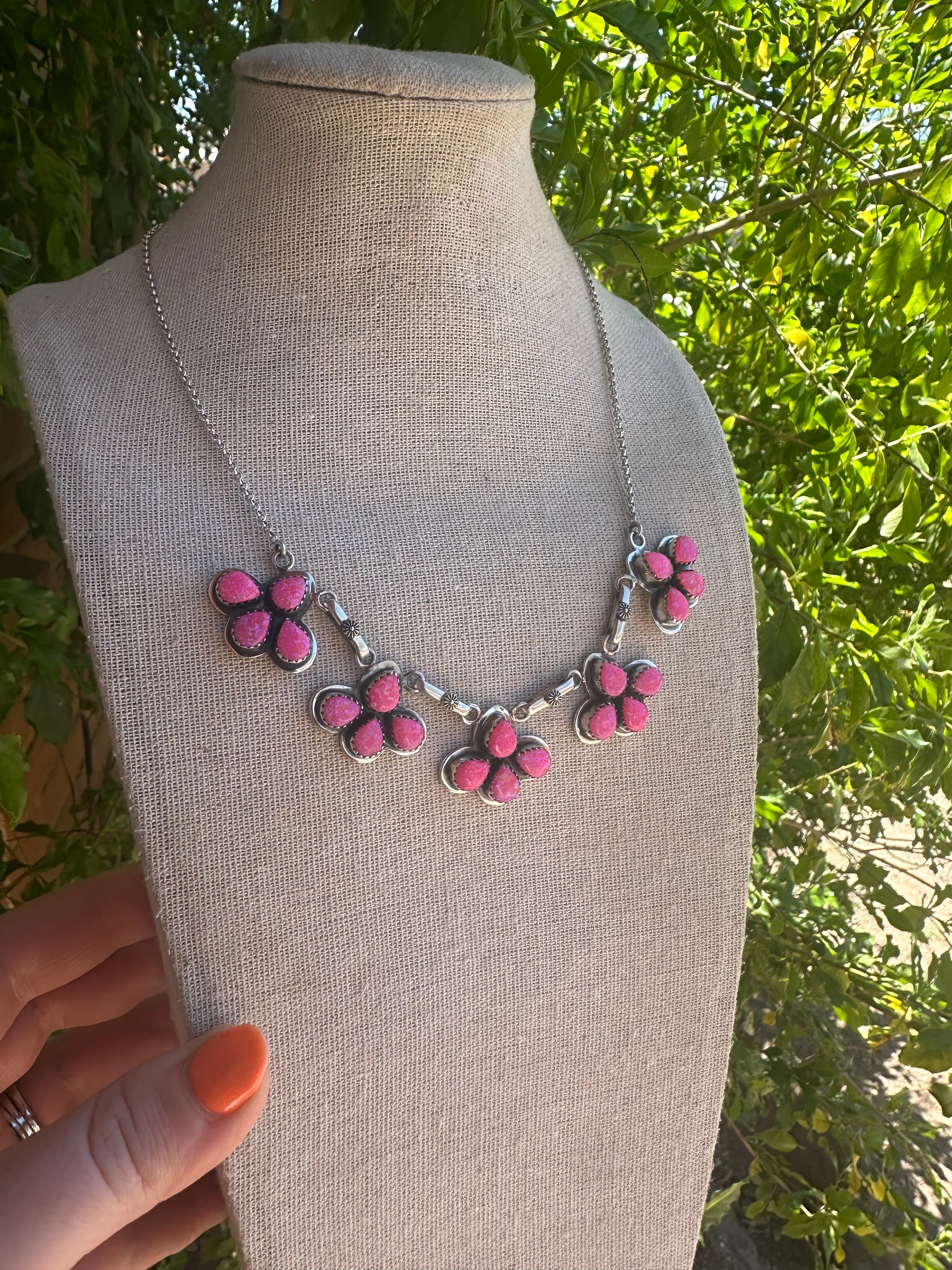 “The Sunny” Beautiful Handmade Sterling Silver & Hot Pink Fire Opal Necklace