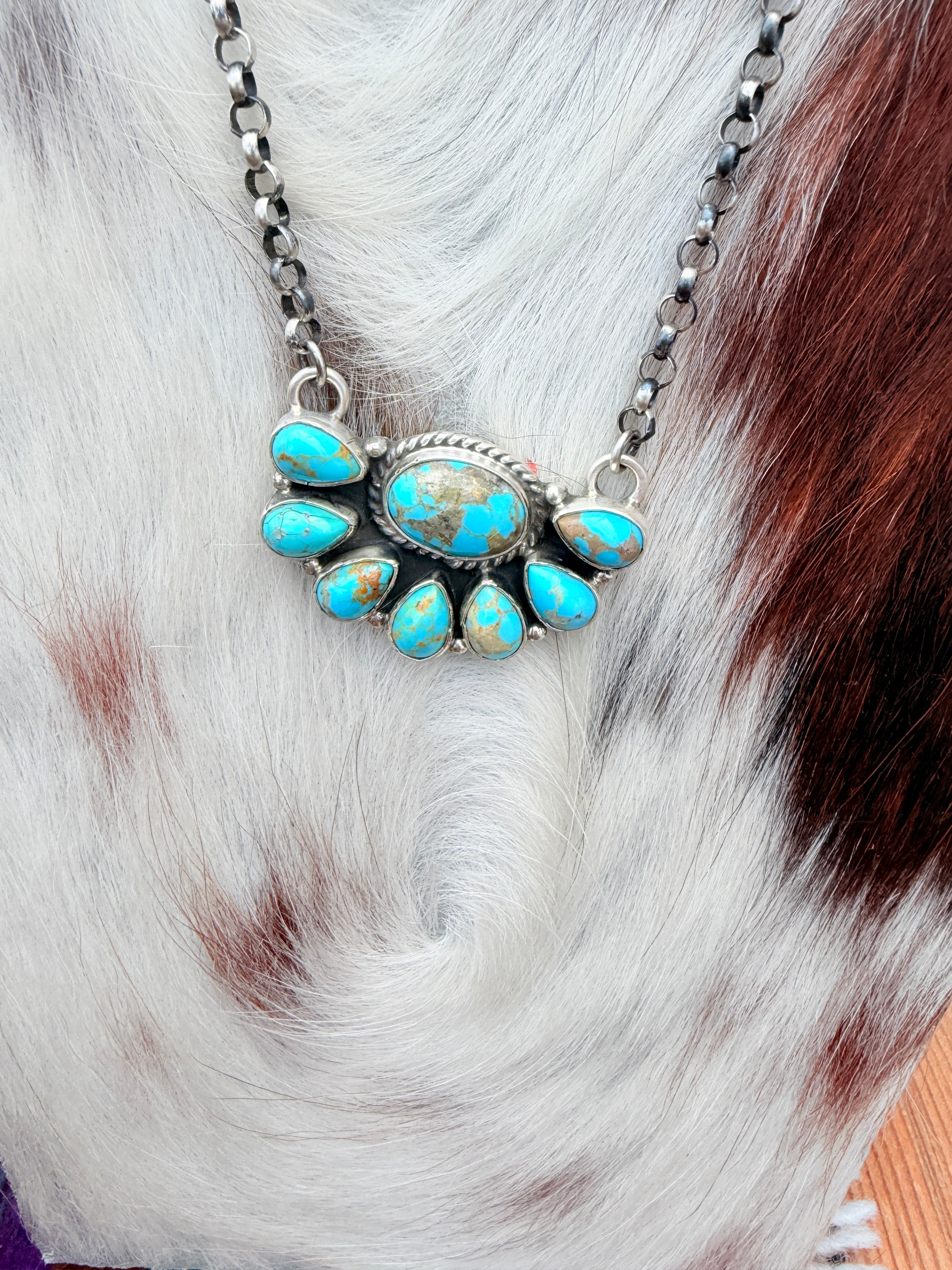 Handcrafted Turquoise & Sterling Silver Cluster Necklace by Marcella James