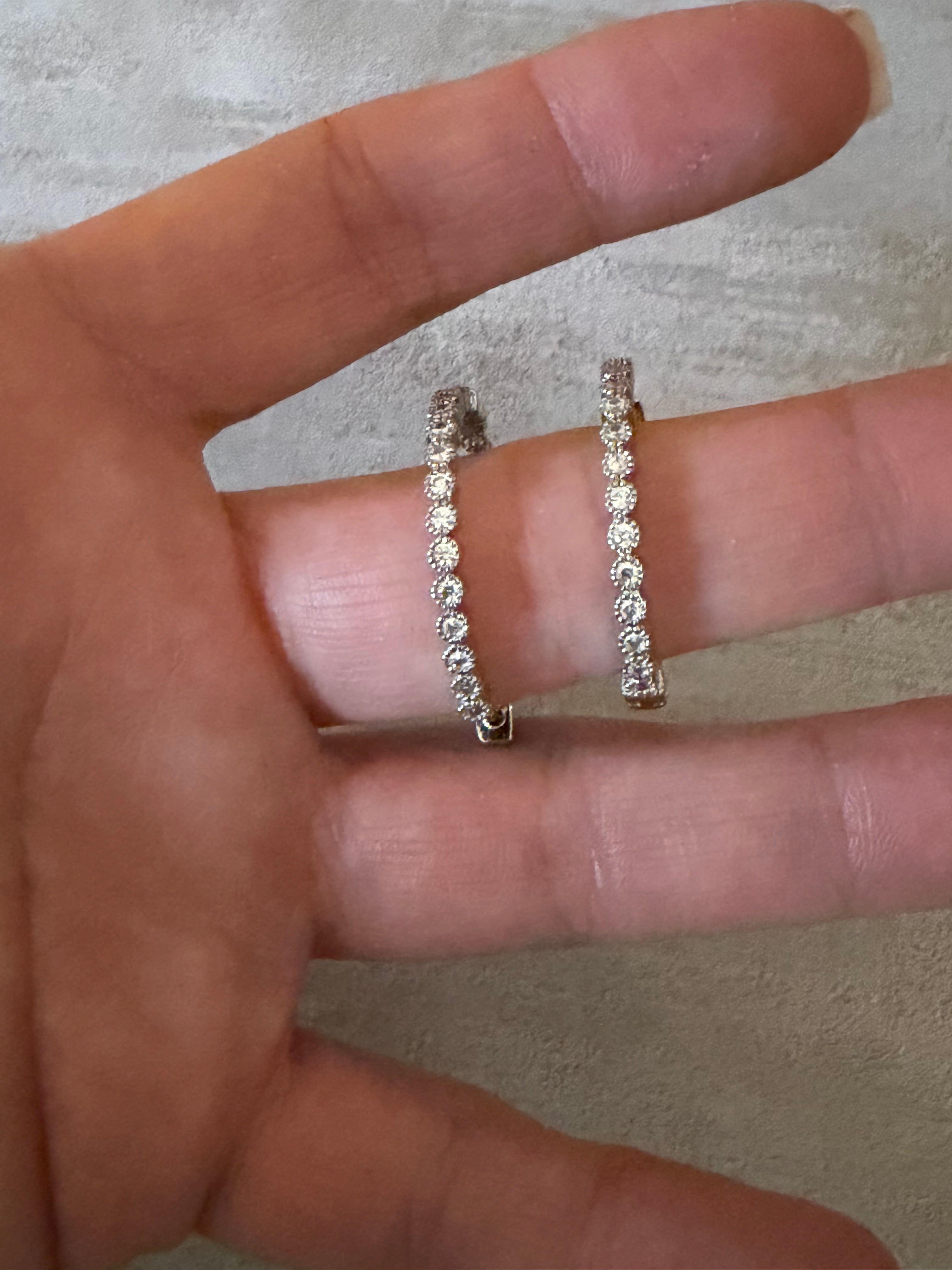Silver Plated 1" Medium CZ Hoop Earrings