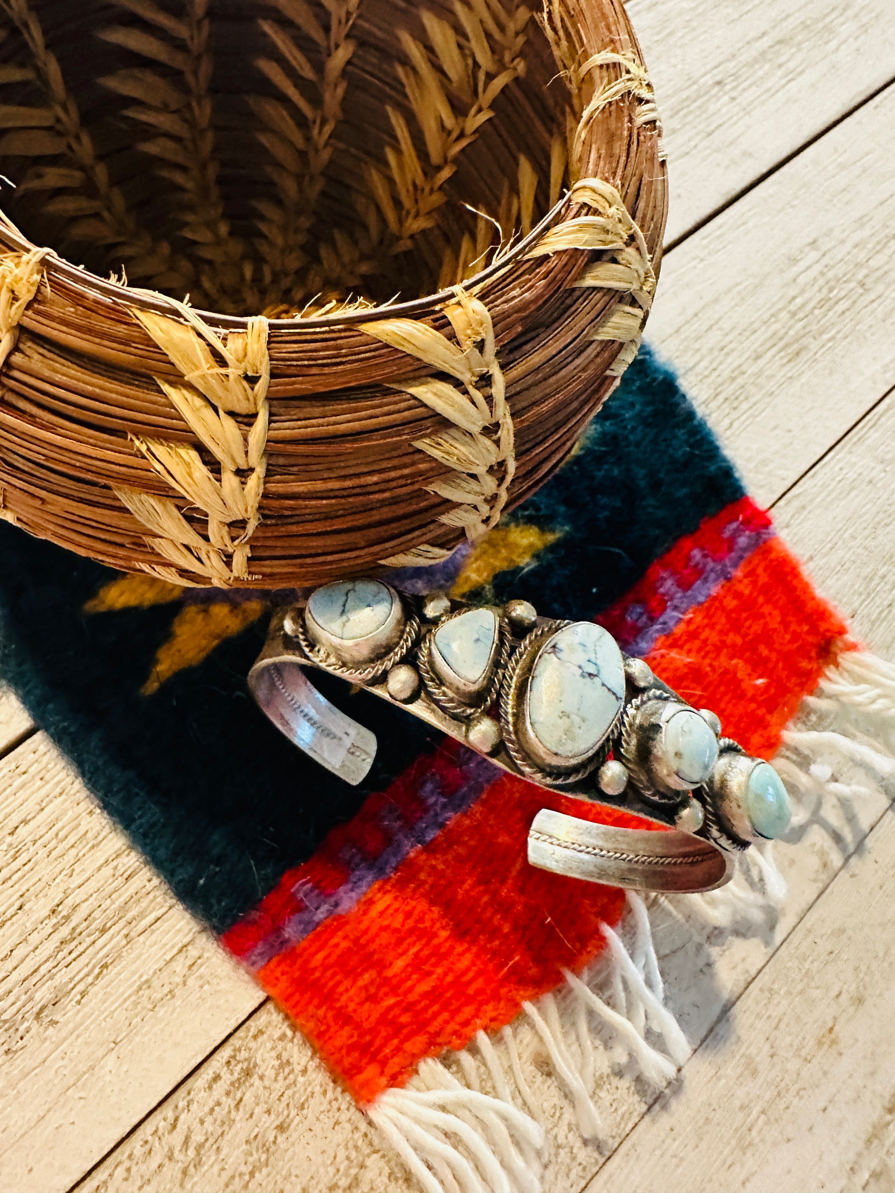 Navajo Golden Hills Turquoise & Sterling Silver Cuff Bracelet