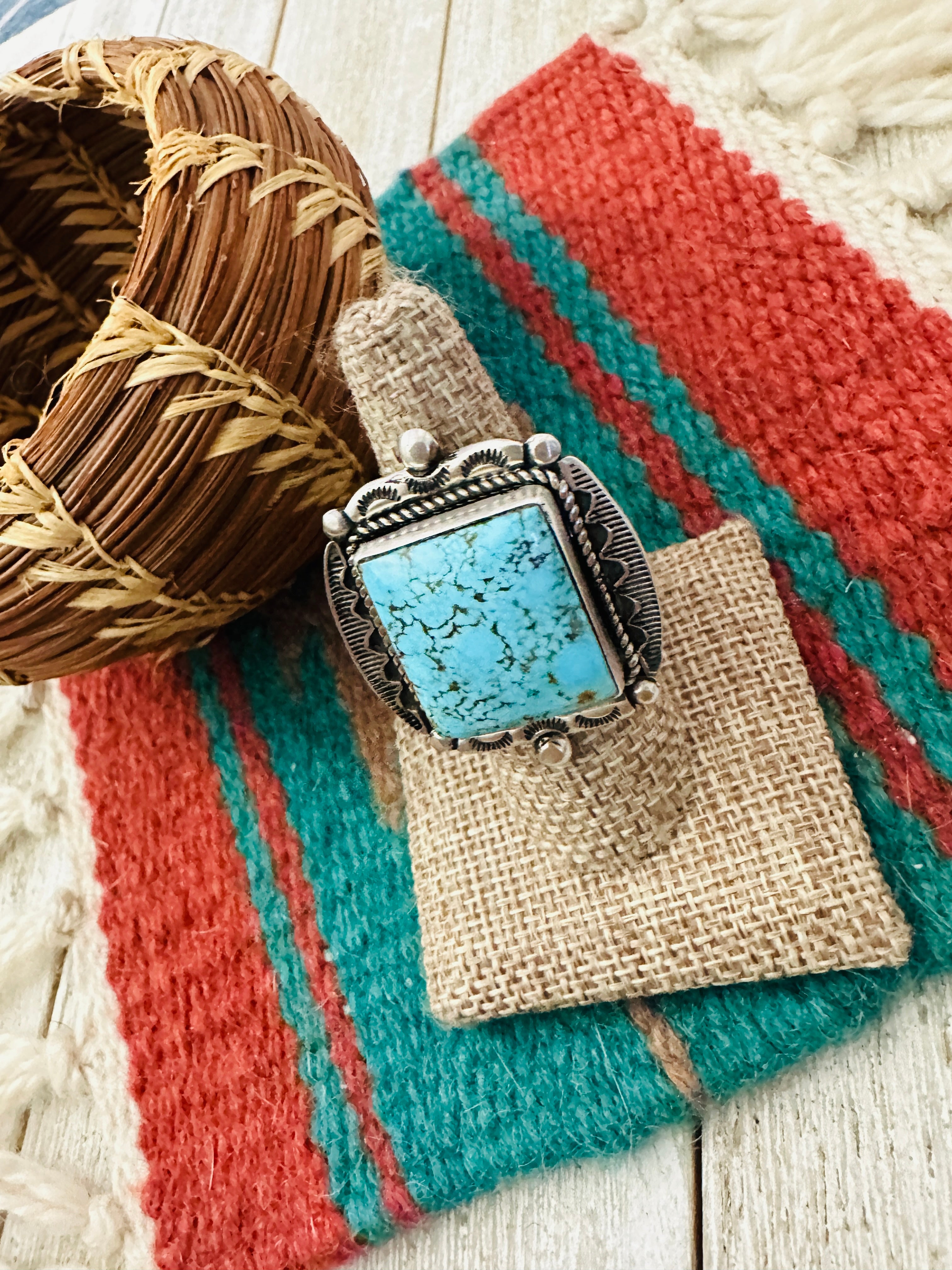 Handcrafted Kingman Turquoise & Sterling Silver Adjustable Ring