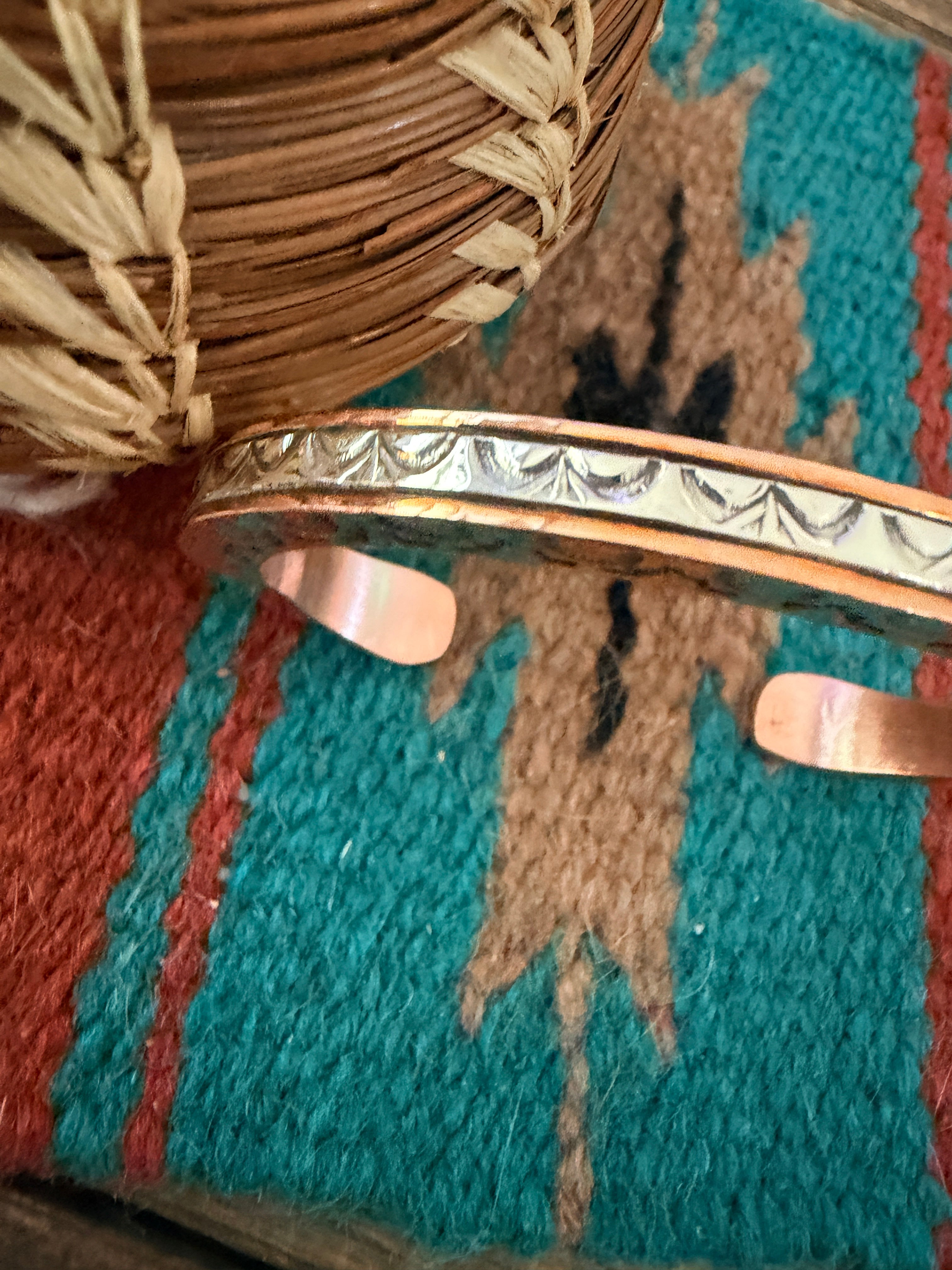 Handcrafted Copper & Sterling Silver Cuff Bracelet by Wylie Secatero