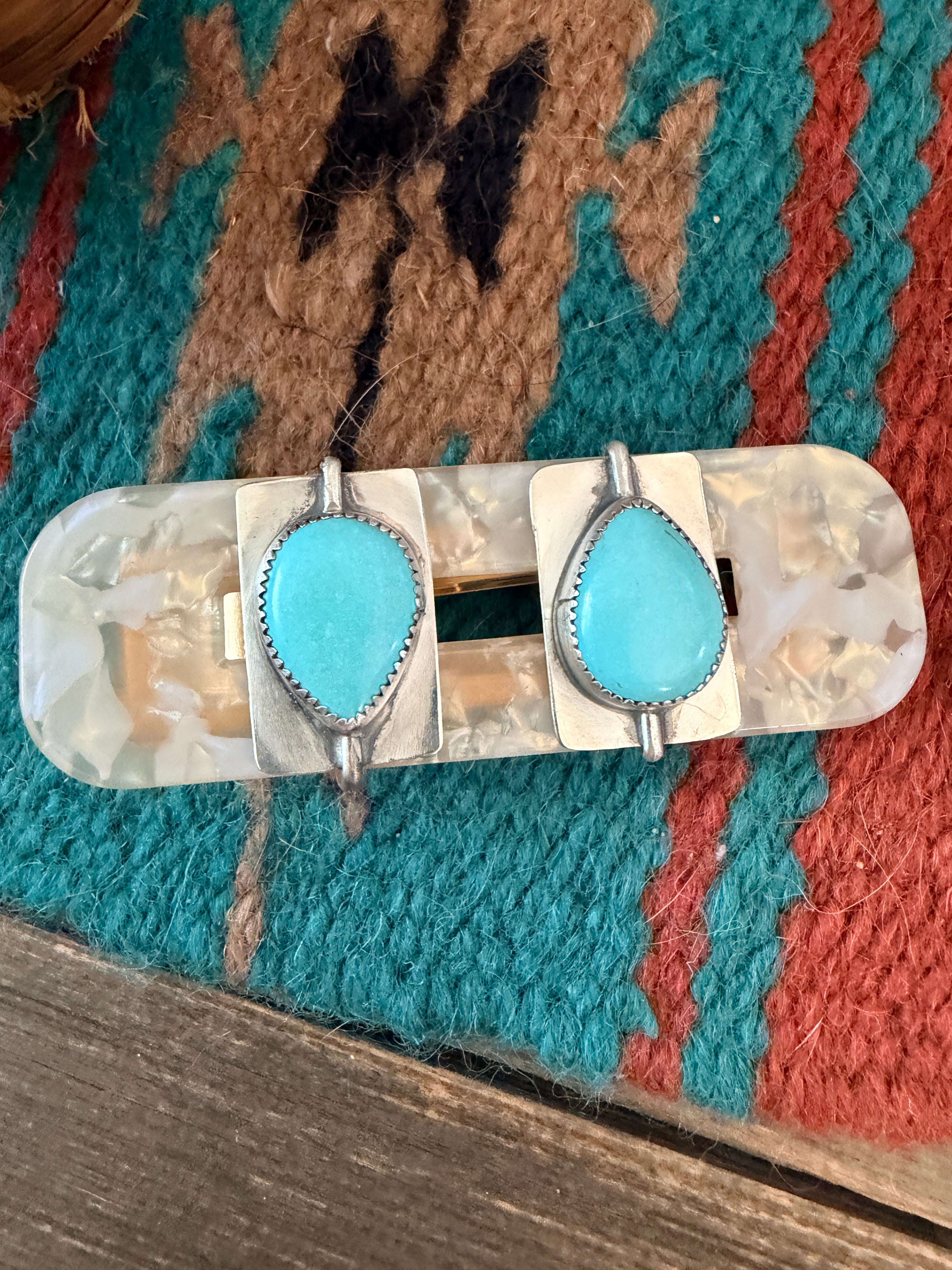 Handmade Sterling Silver & Turquoise Hair Barrette