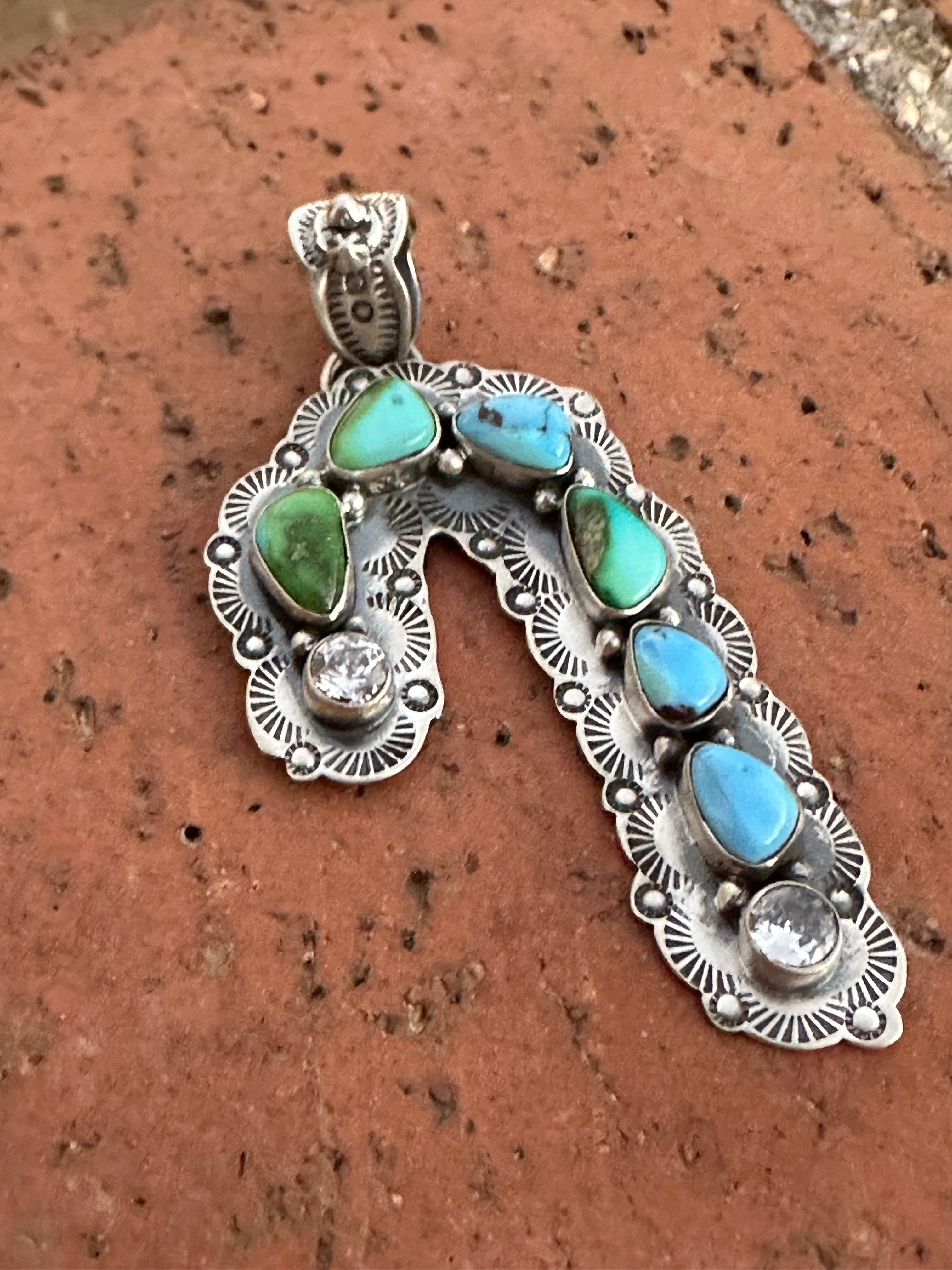 Handmade Sterling Silver  & Turquoise Christmas Candy Cane Pendant