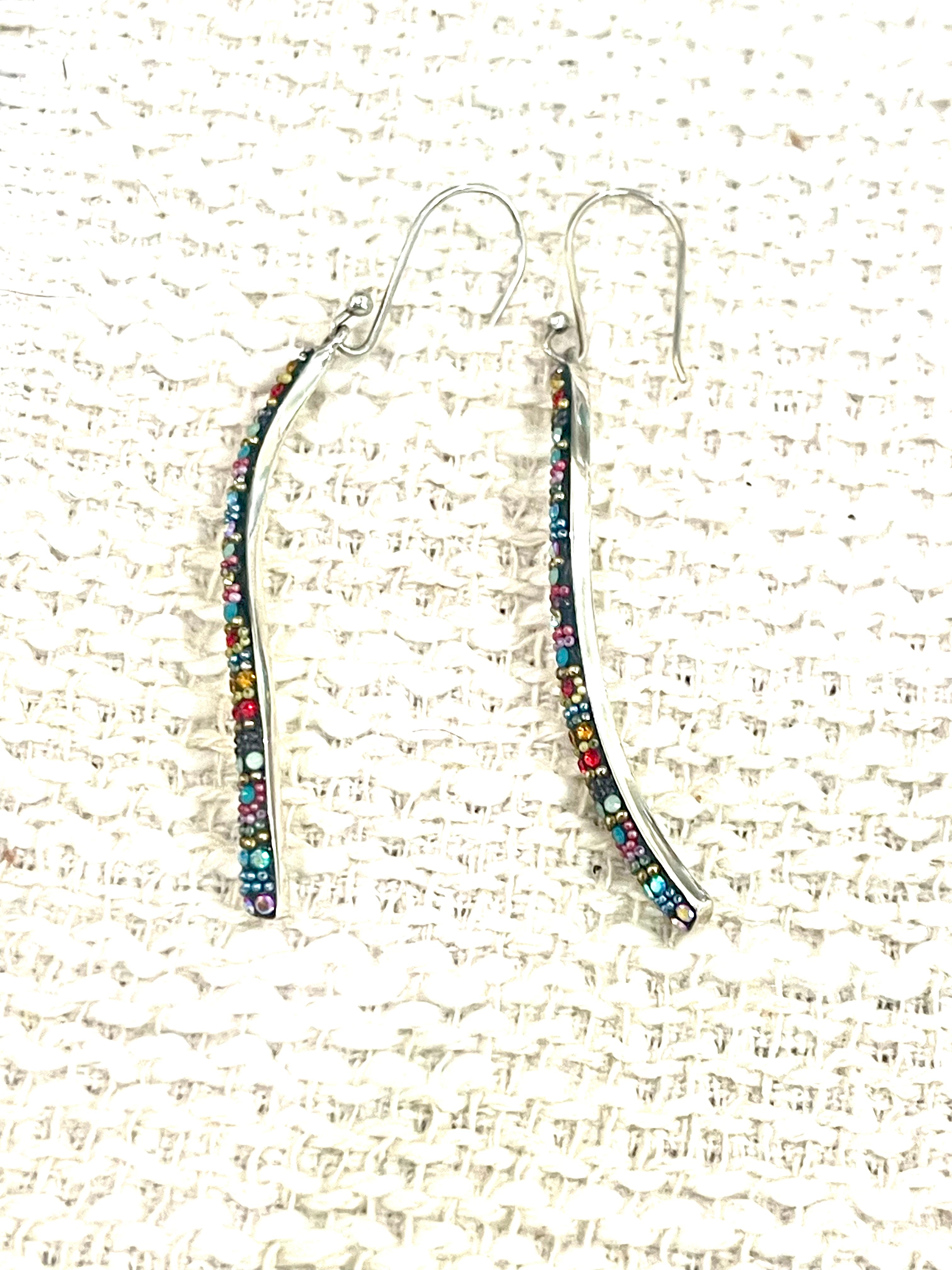 Handmade In Mexico Sterling Silver  , Multi Color Swarovski Crsytal Dangle Earrings