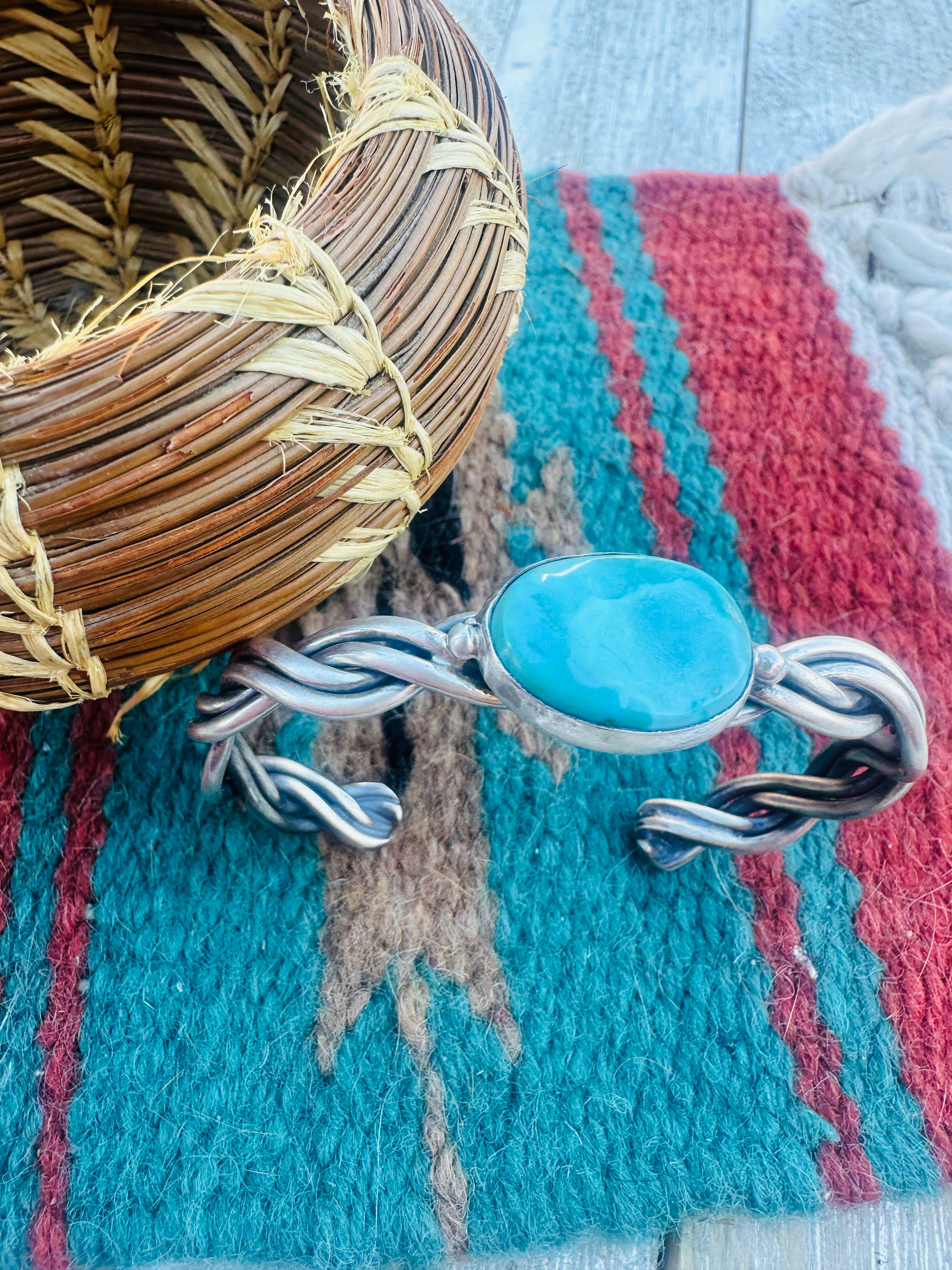 Handcrafted Twisted Sterling Silver & Turquoise Cuff Bracelet