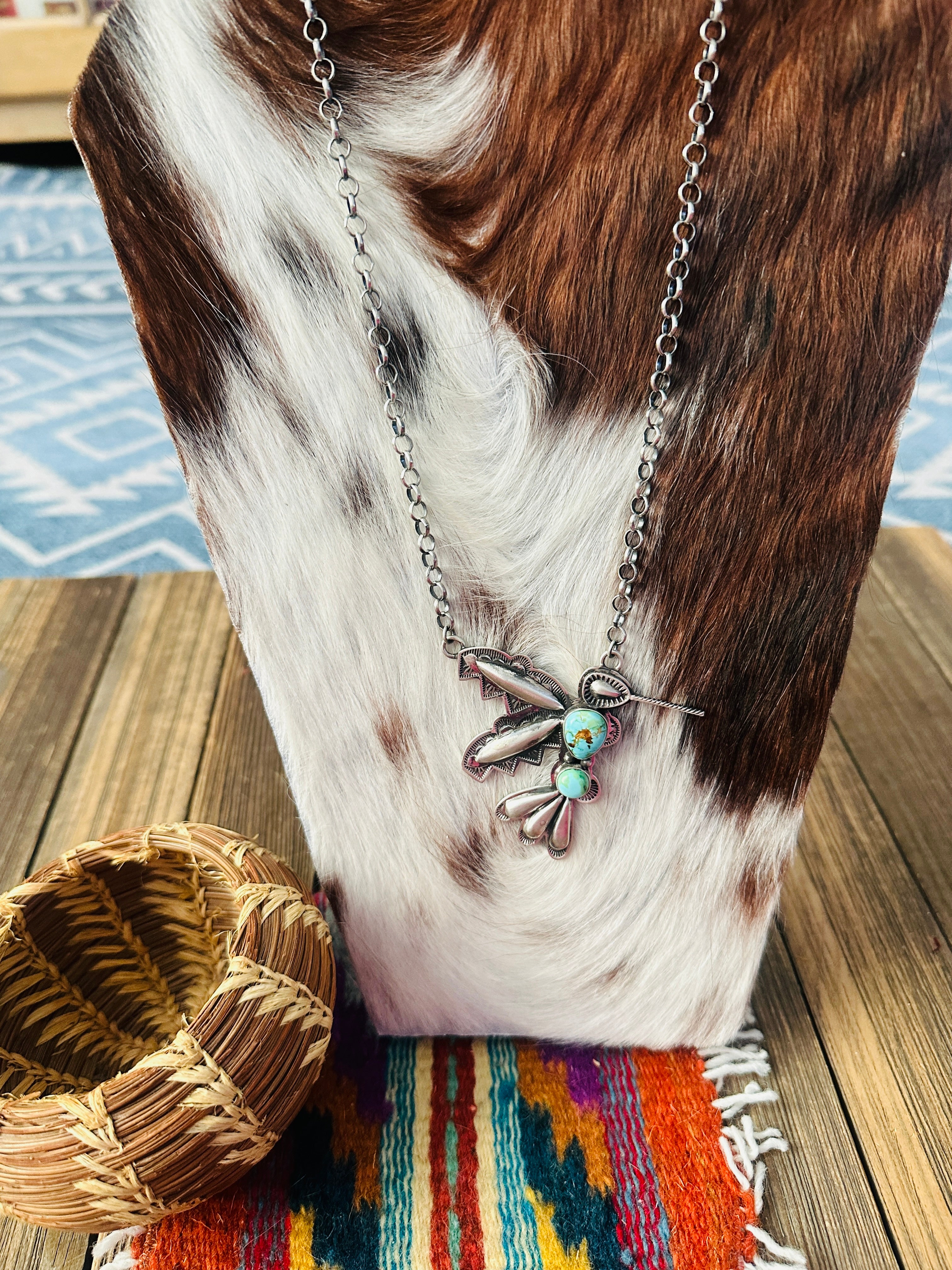 Handcrafted Sonoran Mountain Turquoise & Sterling Silver Hummingbird Necklace by Charles Johnson