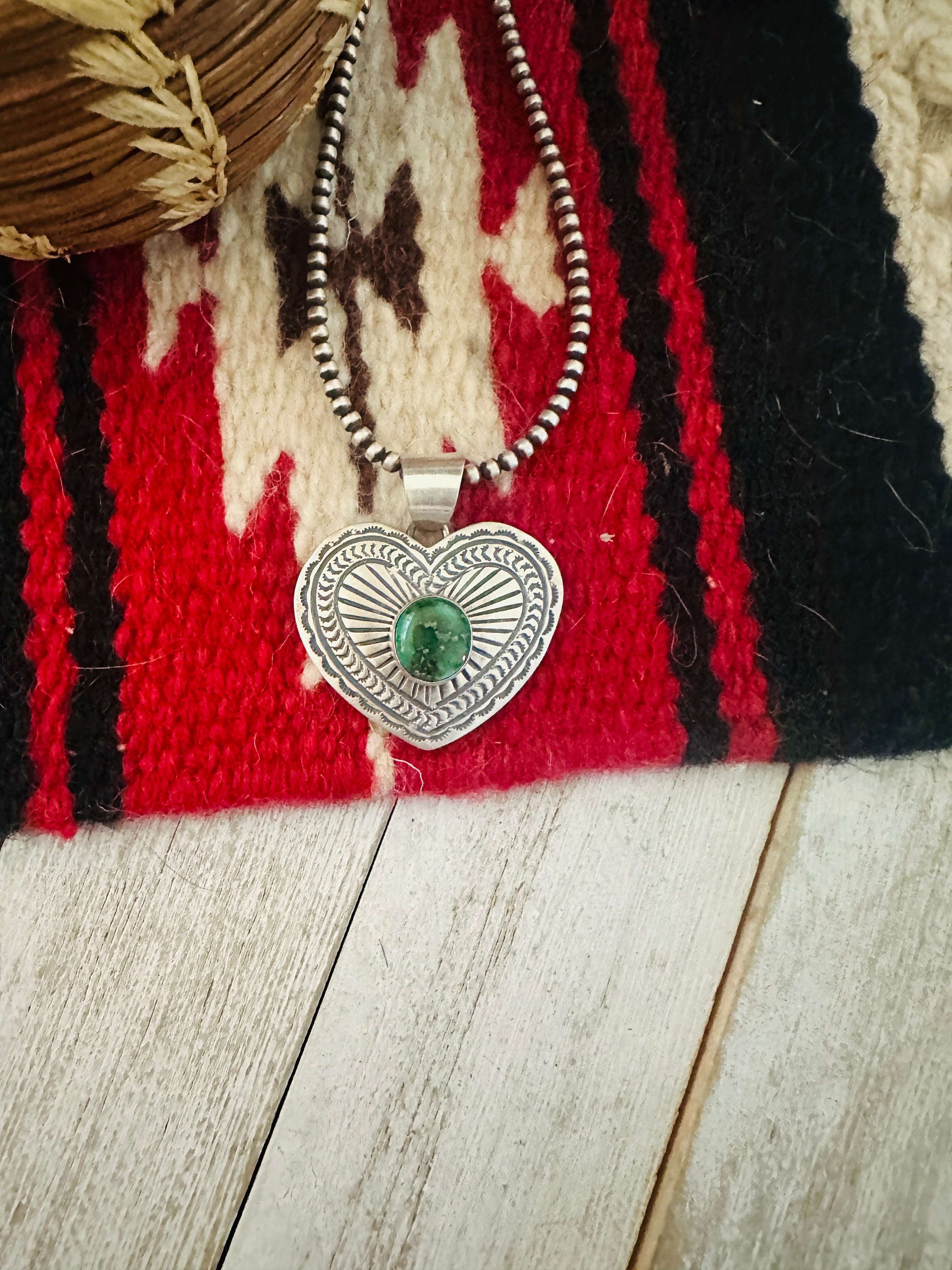 Navajo Sonoran Mountain Turquoise & Sterling Silver Heart Pendant