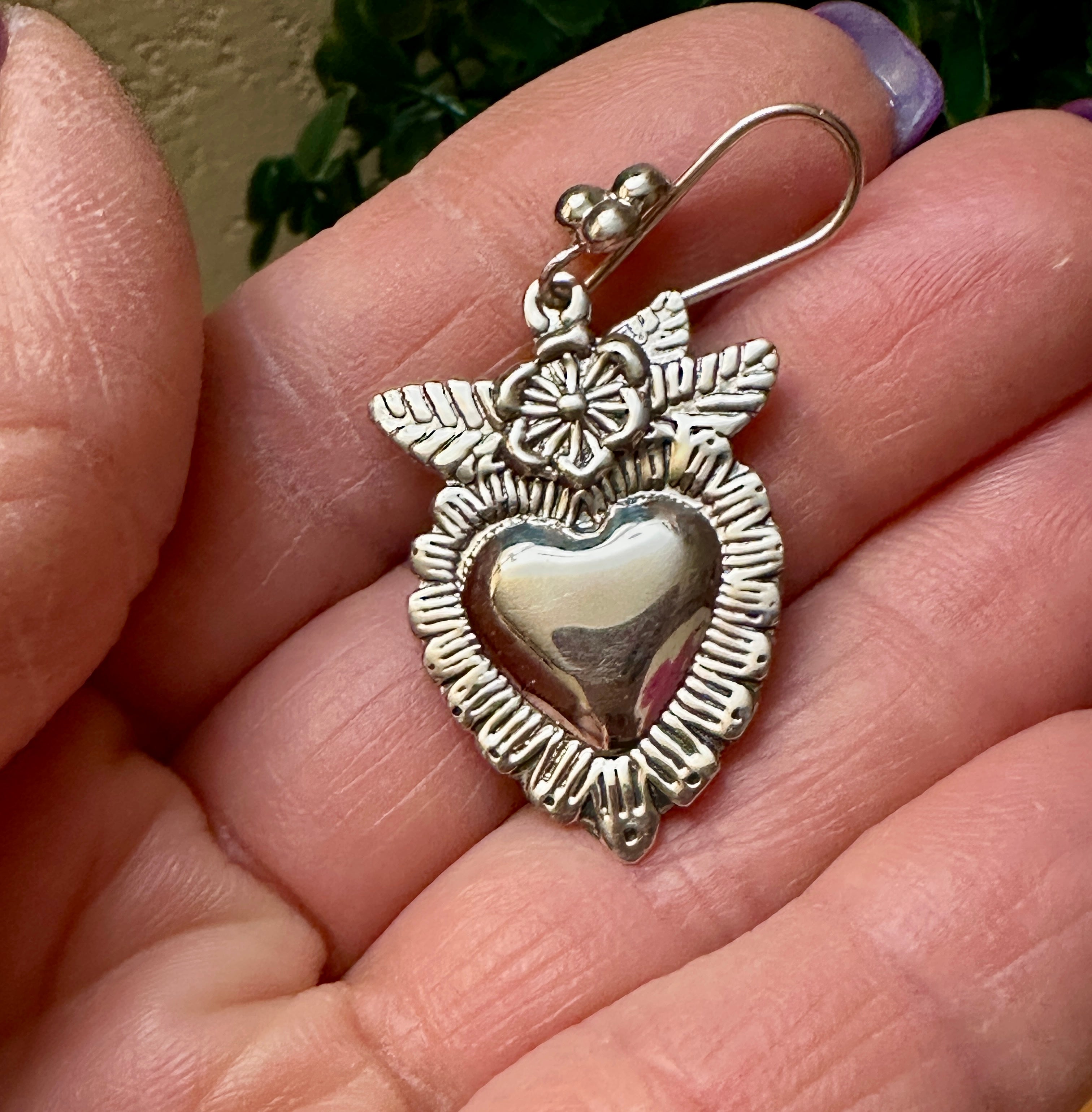 Sterling Silver Miracle Heart & Flower Hook Earrings