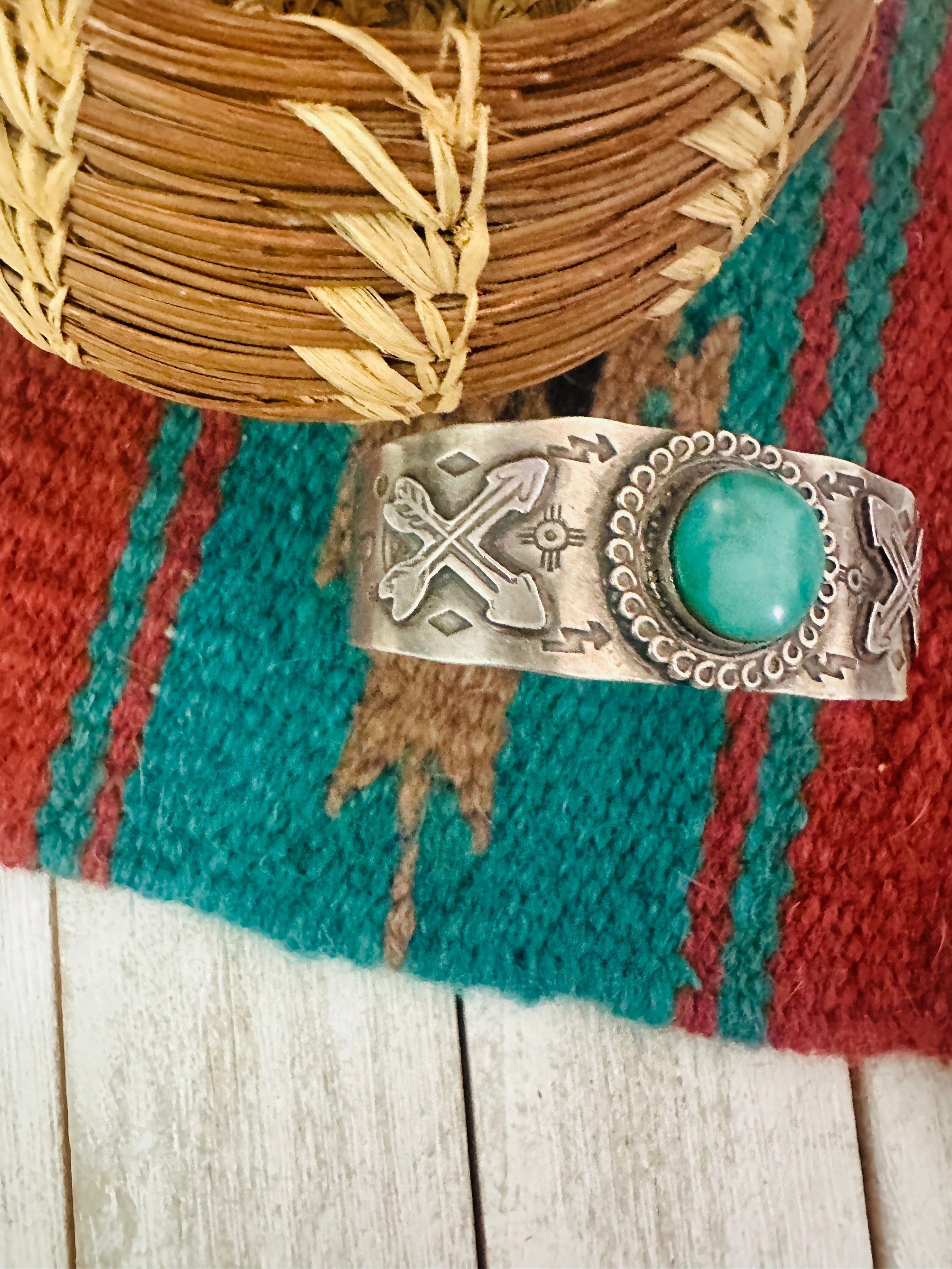 Old Pawn Navajo Sterling Silver & Turquoise Cuff Bracelet