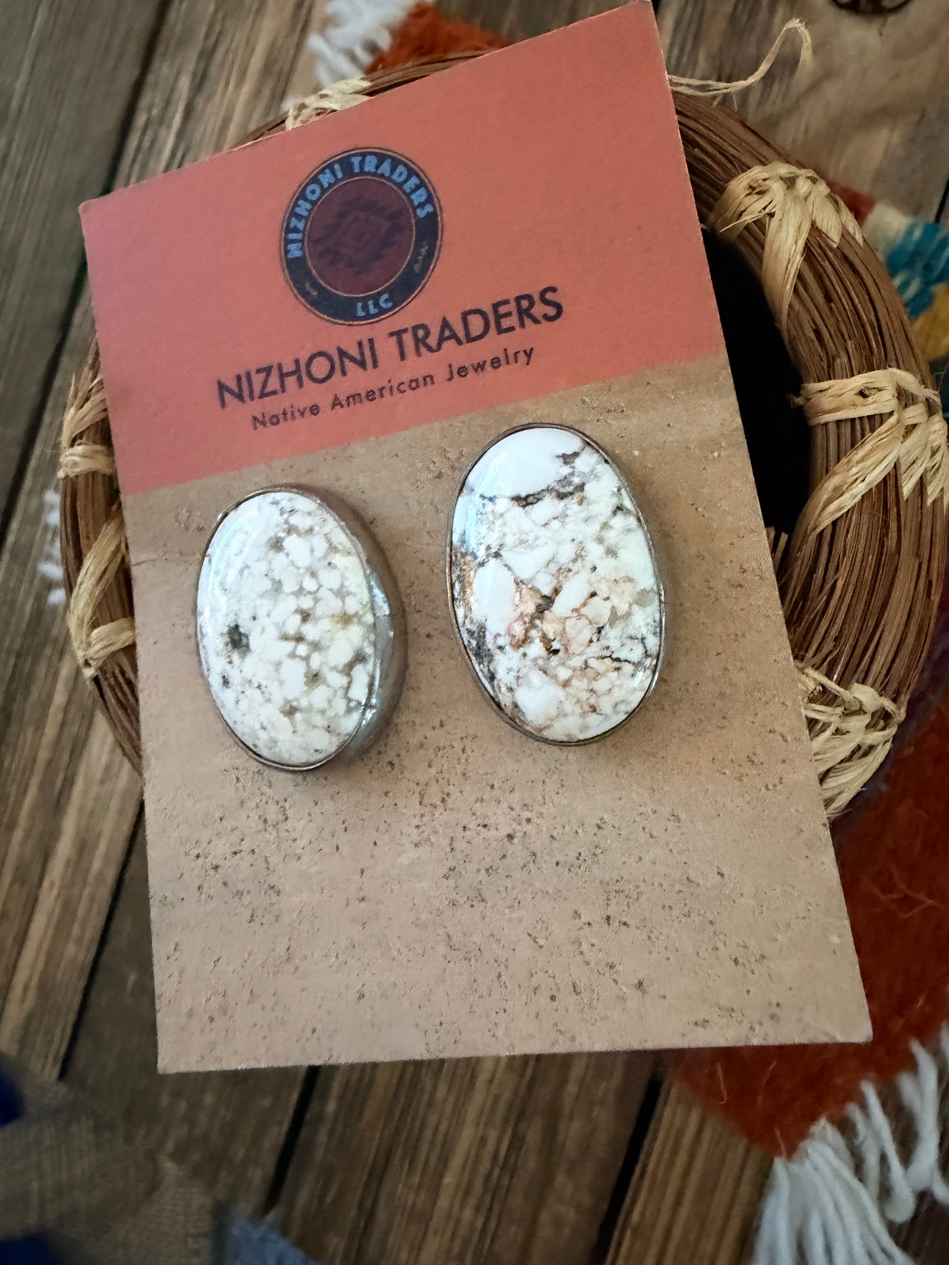 Handcrafted White Buffalo & Sterling Silver Post Earrings