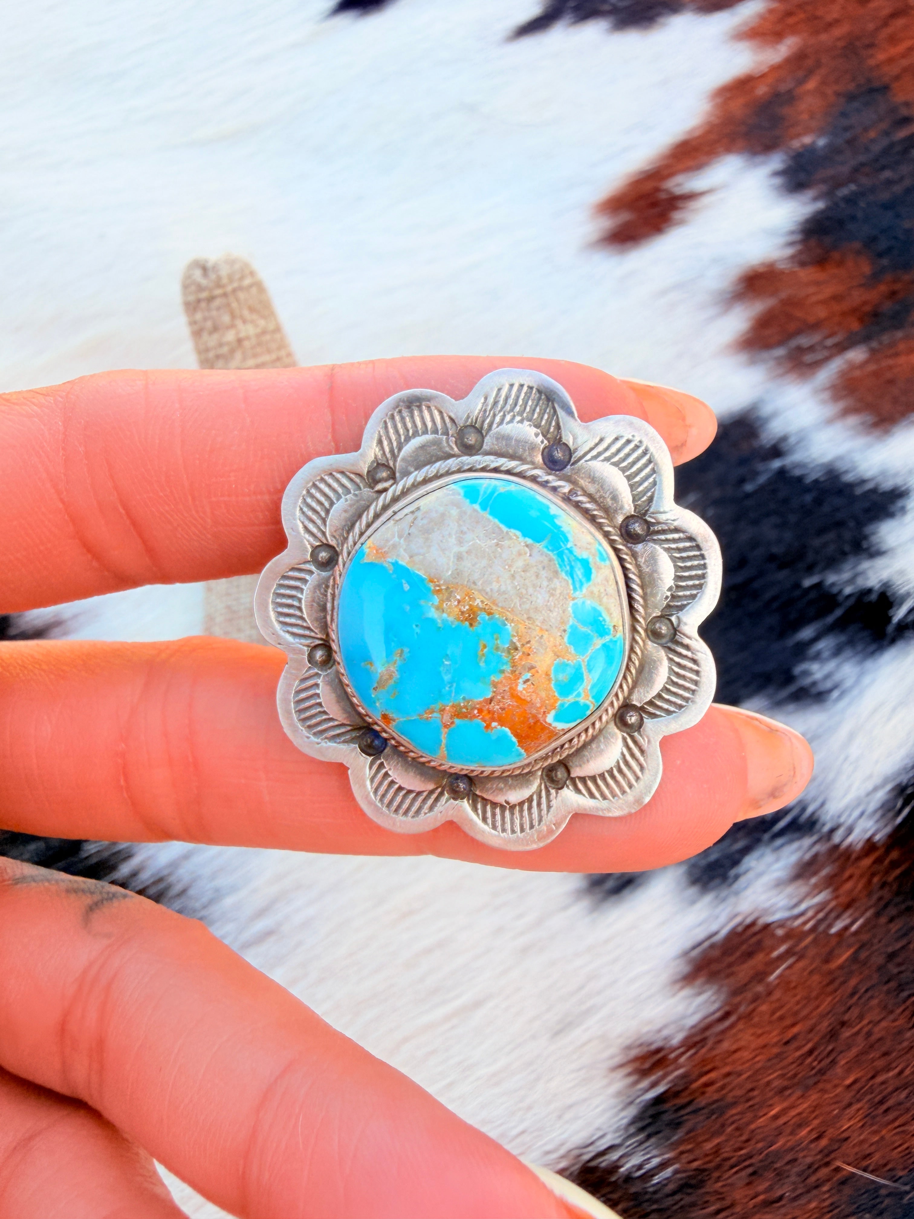 Handcrafted Royston Turquoise & Sterling Silver Ring Size 9 by Danny Henio