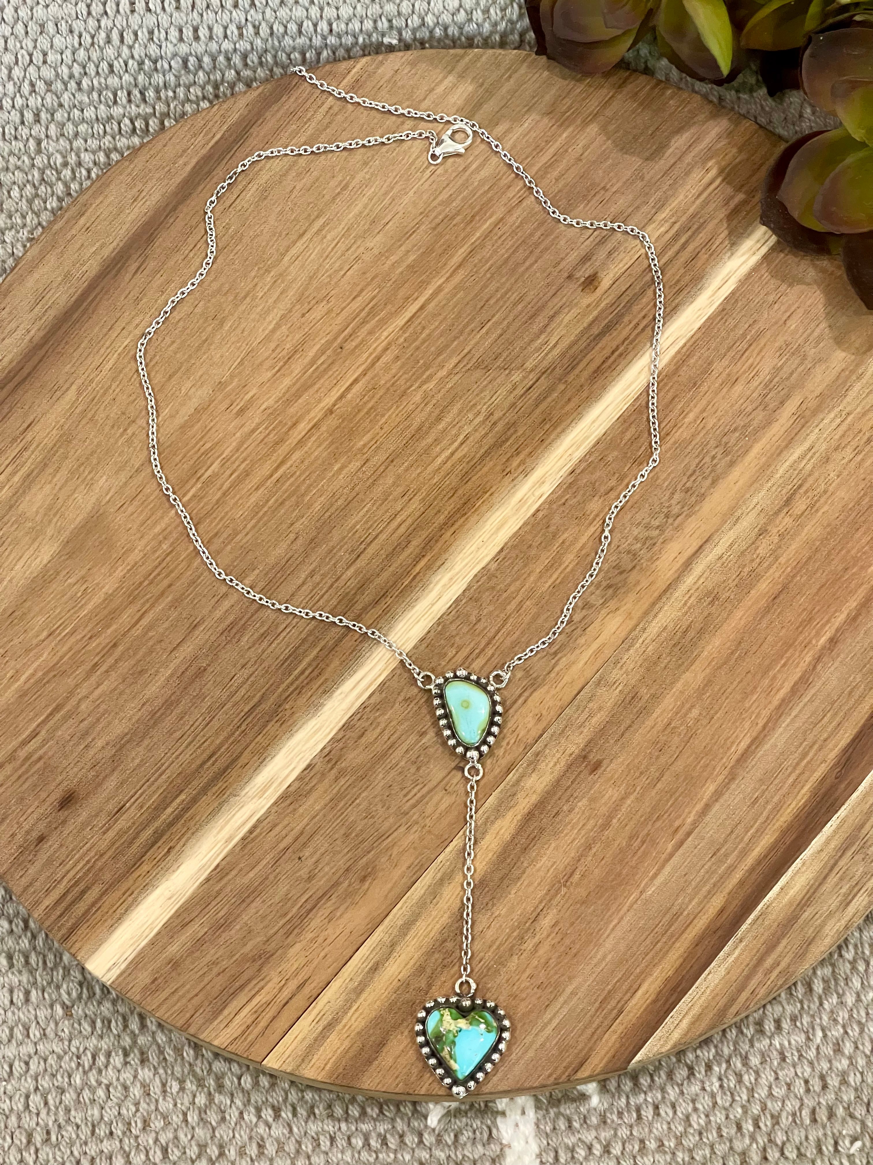 Handmade Sterling Silver & Sonoran Mountain Turquoise 2 Stone Drop Necklace
