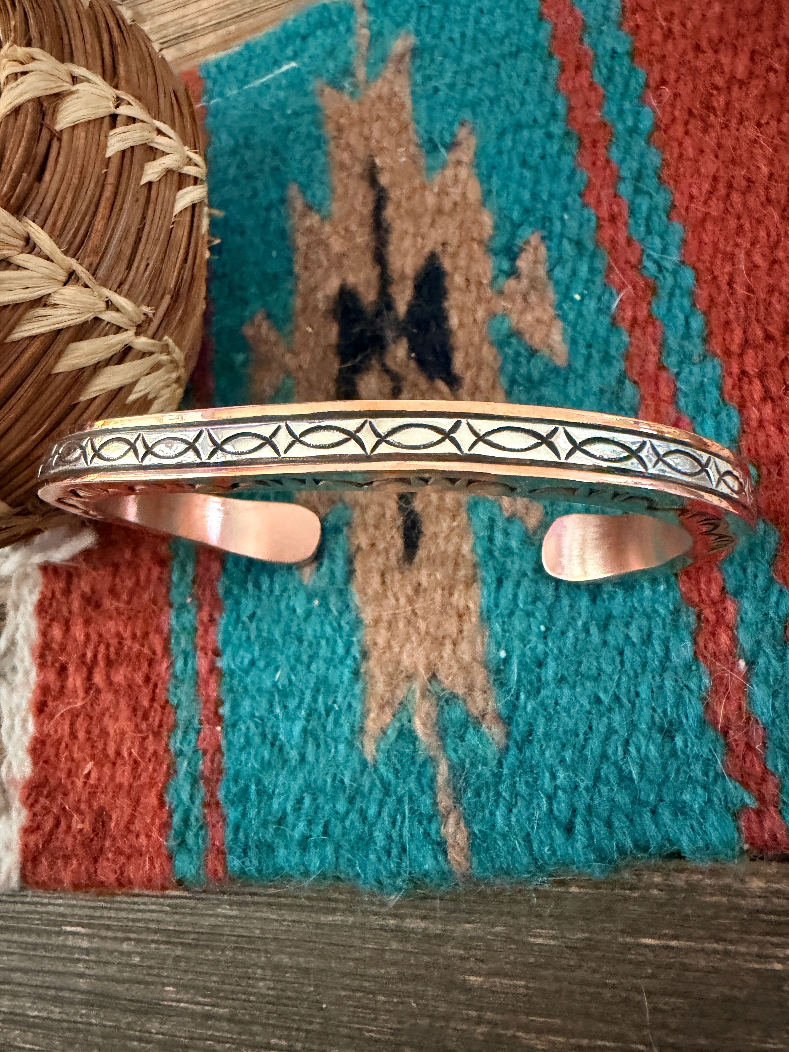 Handcrafted Copper & Sterling Silver Cuff Bracelet by Wylie Secatero
