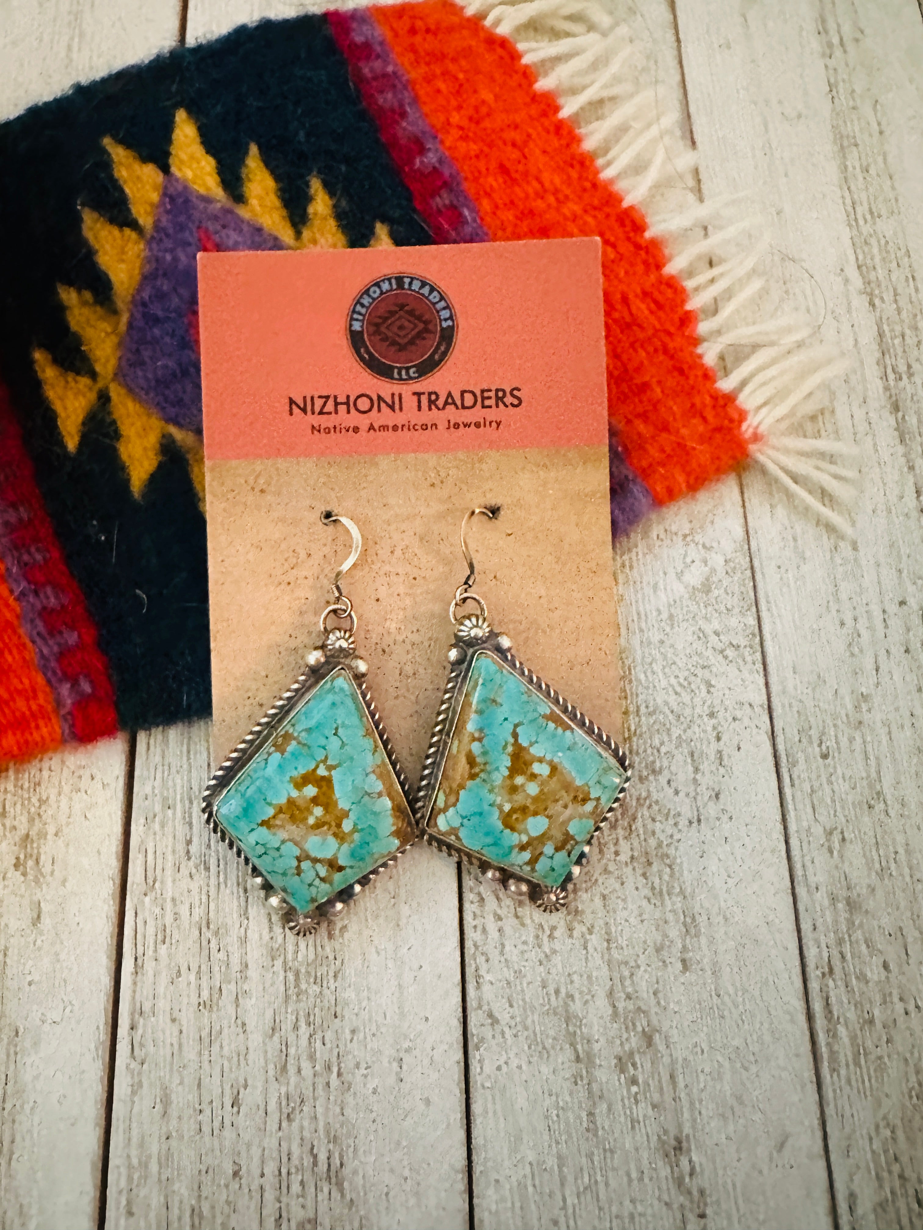 Navajo Number 8 Turquoise And Sterling Silver Dangle Earrings