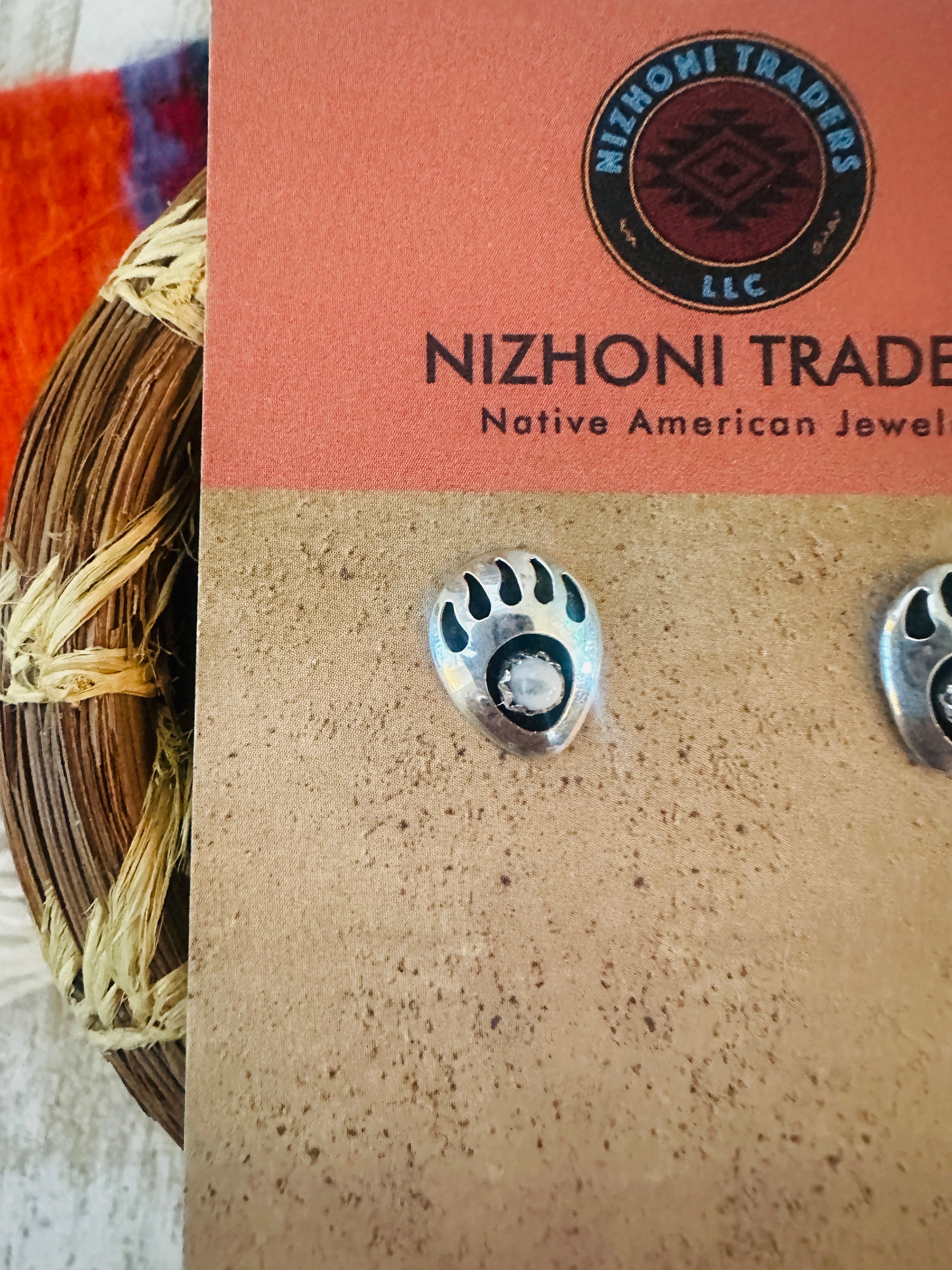 Handcrafted Howlite & Sterling Silver Bear Paw Stud Earrings