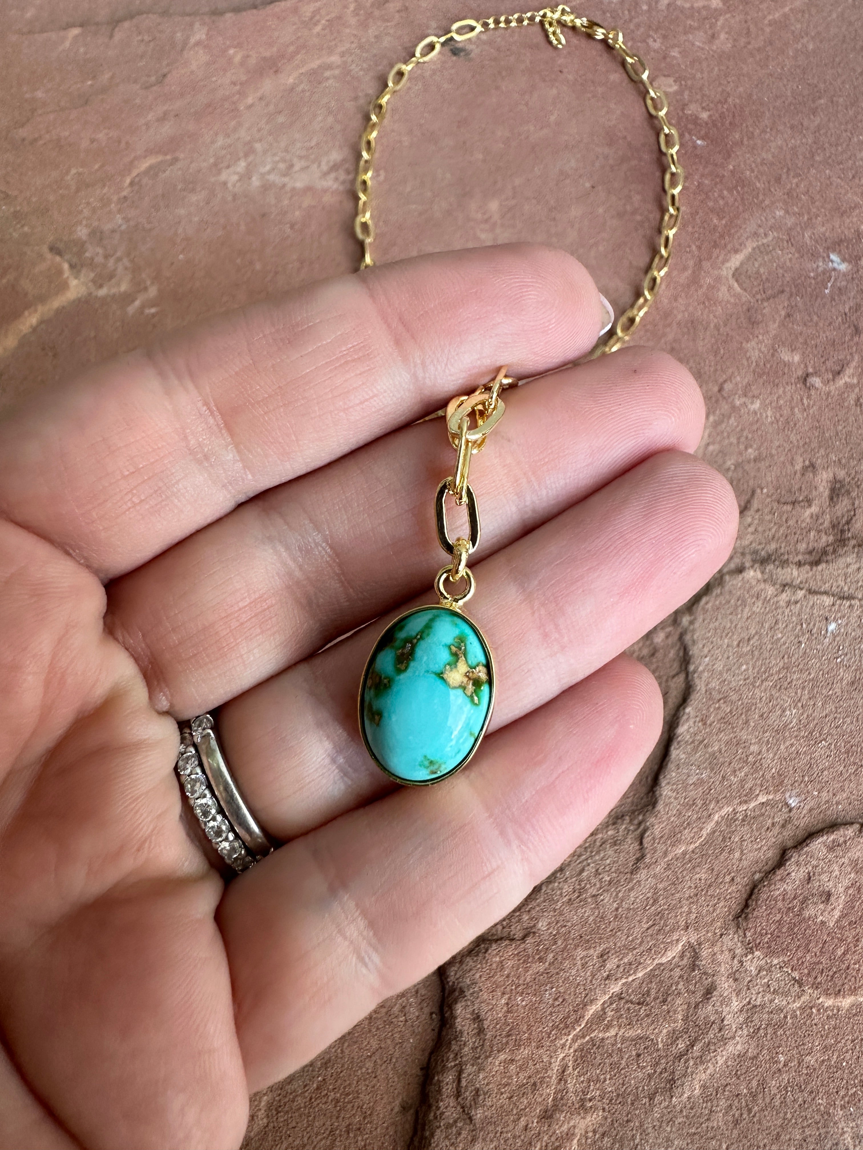 “The Golden Collection” THE SONORAN Handmade Natural Sonoran Mountain Turquoise 14k Gold Plated Necklace STYLE 3