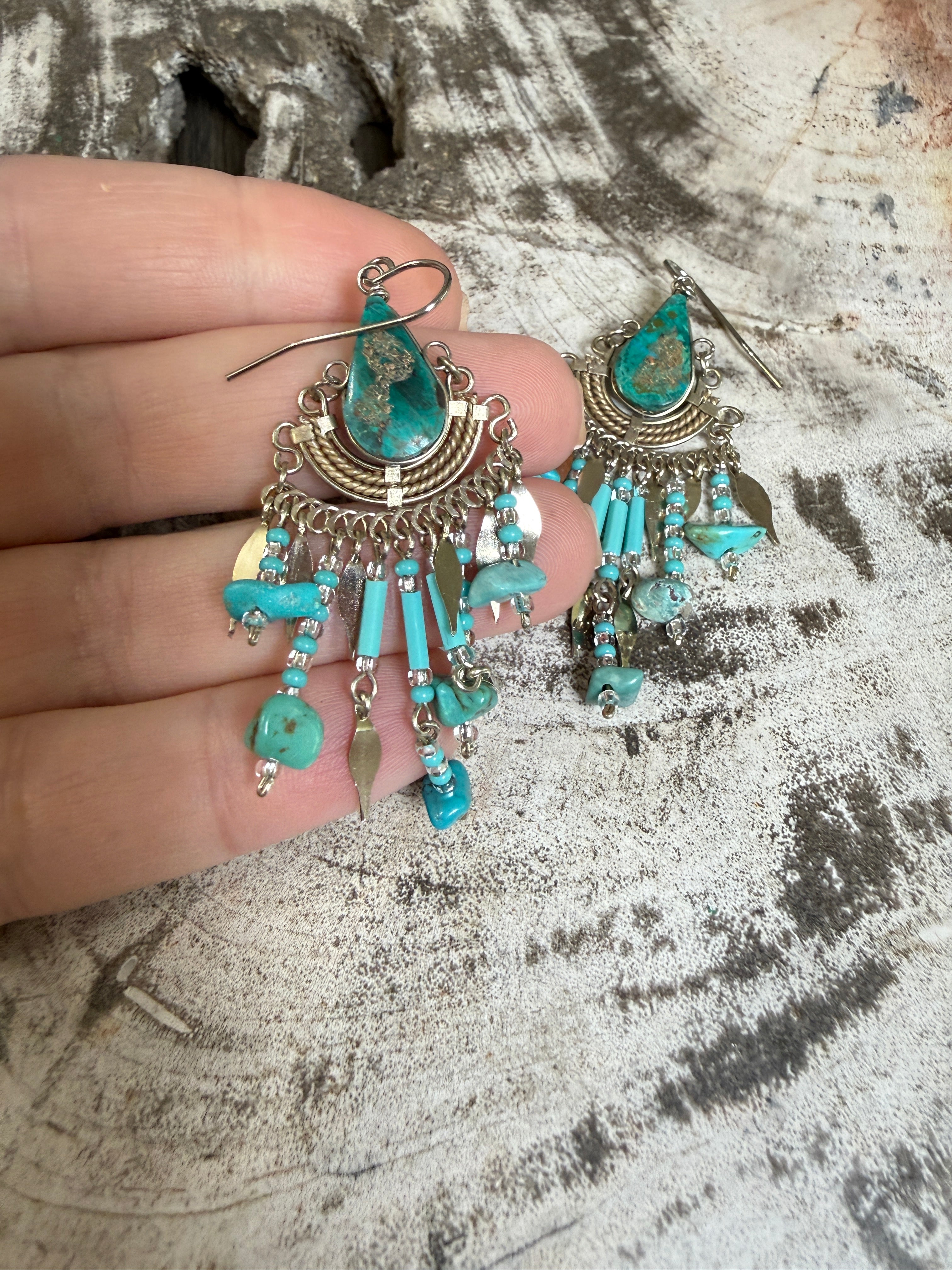 “The Golden Collection” Blue Willow Handmade Turquoise Beaded Surgical Steel Earrings