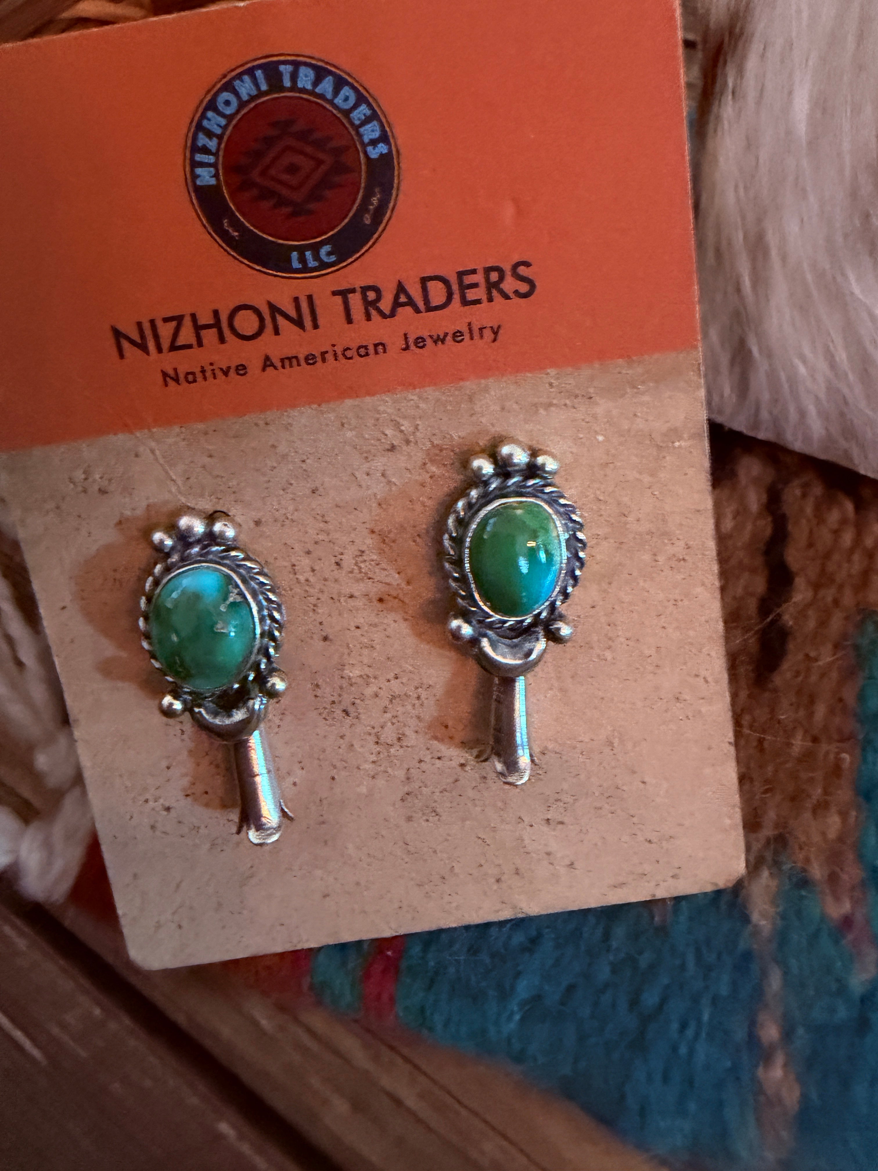 Handcrafted Sonoran Mountain Turquoise & Sterling Silver Squash Blossom Necklace and Earring Set