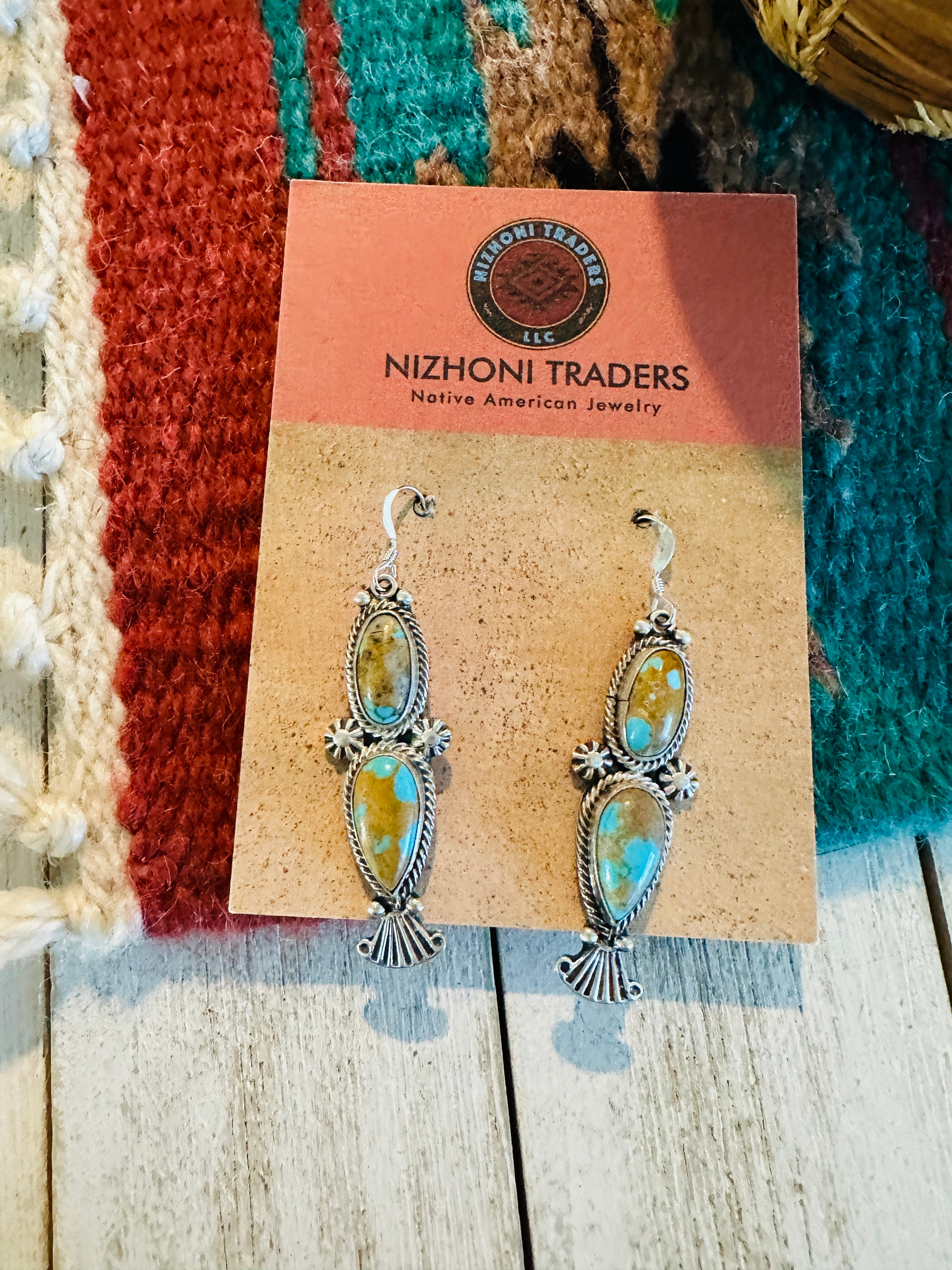 Navajo Number 8 Turquoise & Sterling Silver Dangle Earrings