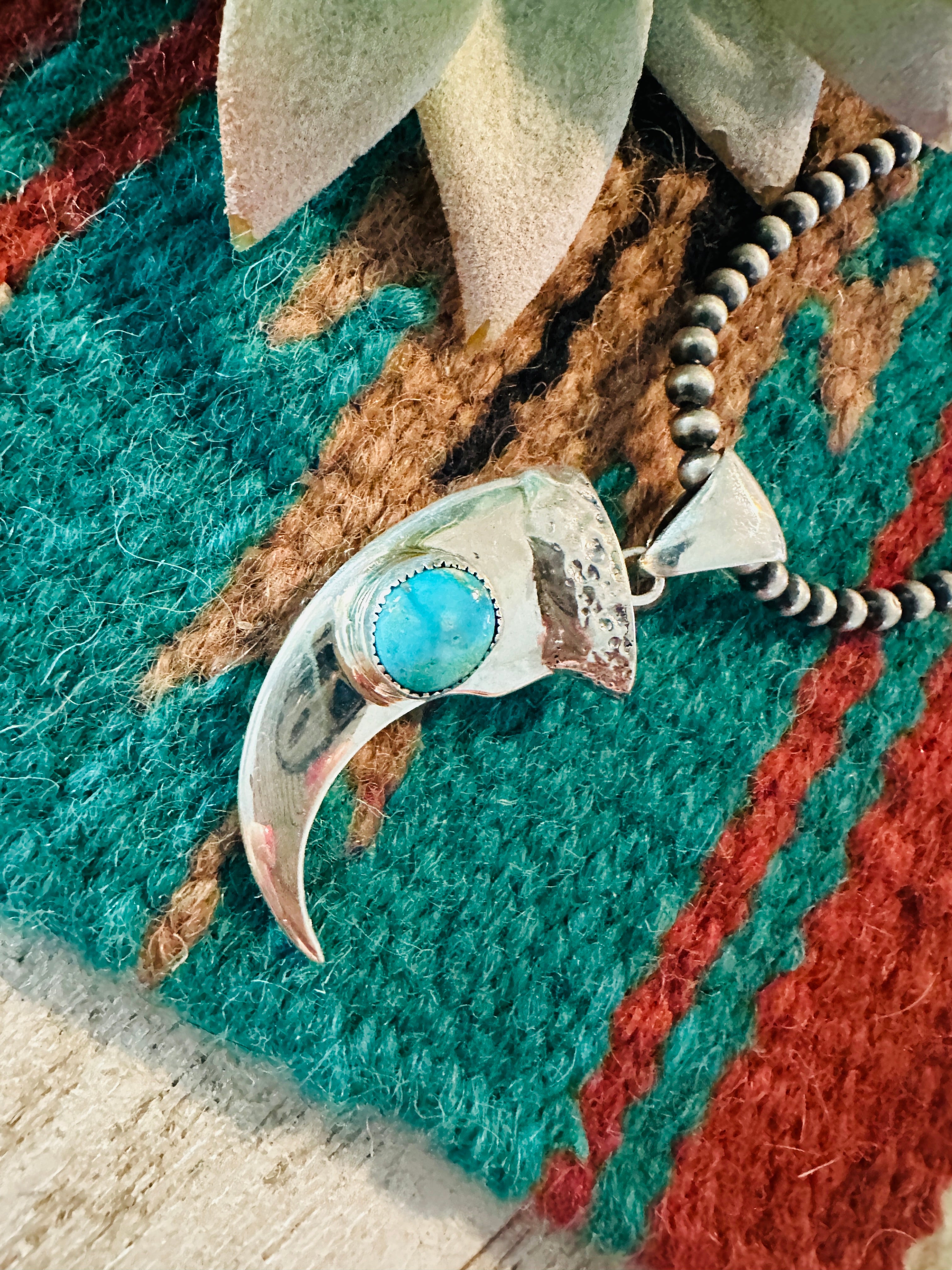 Navajo Turquoise & Sterling Silver Bear Claw Pendant