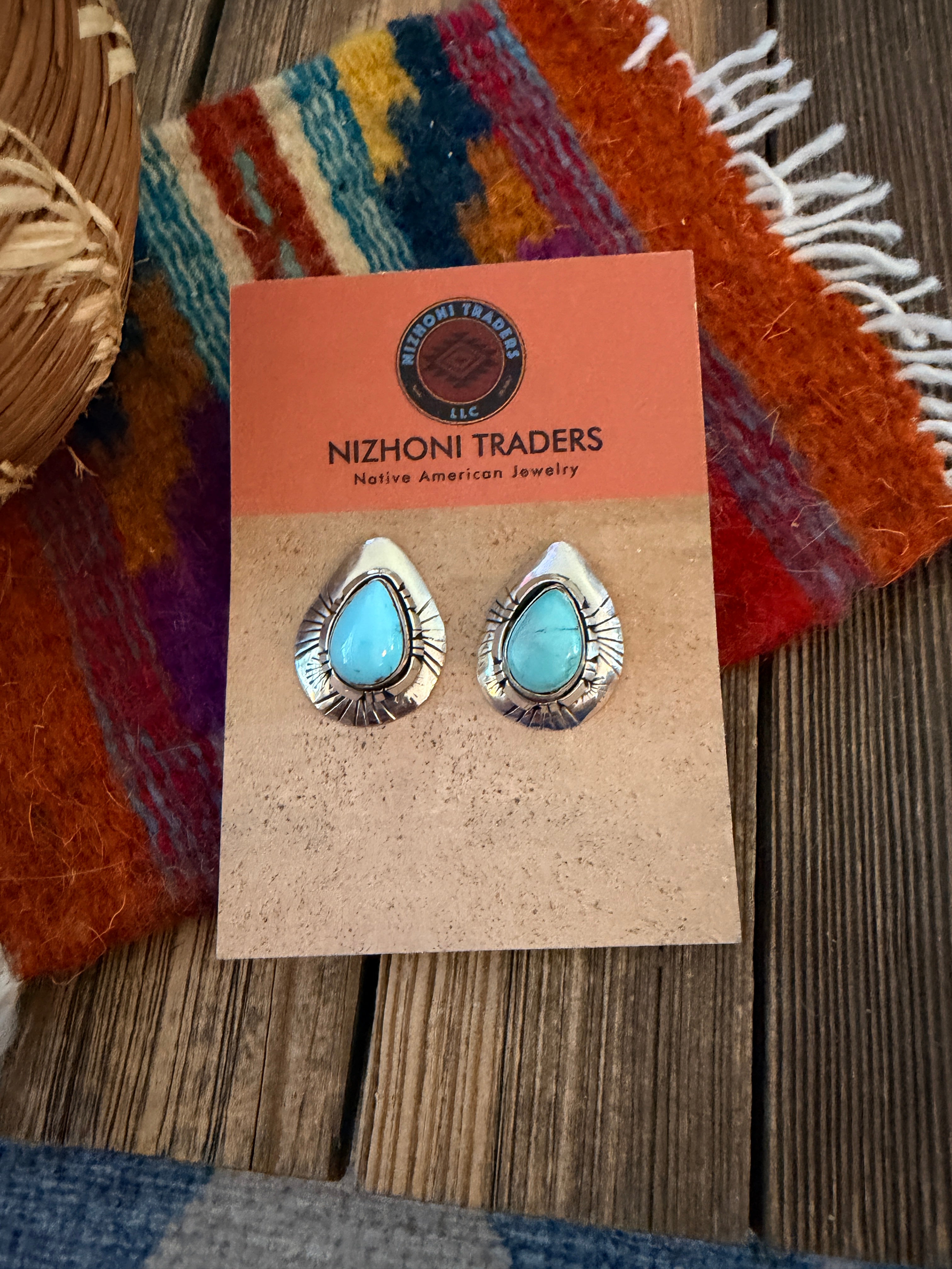 Handcrafted Turquoise & Sterling Silver Teardrop Post Earrings