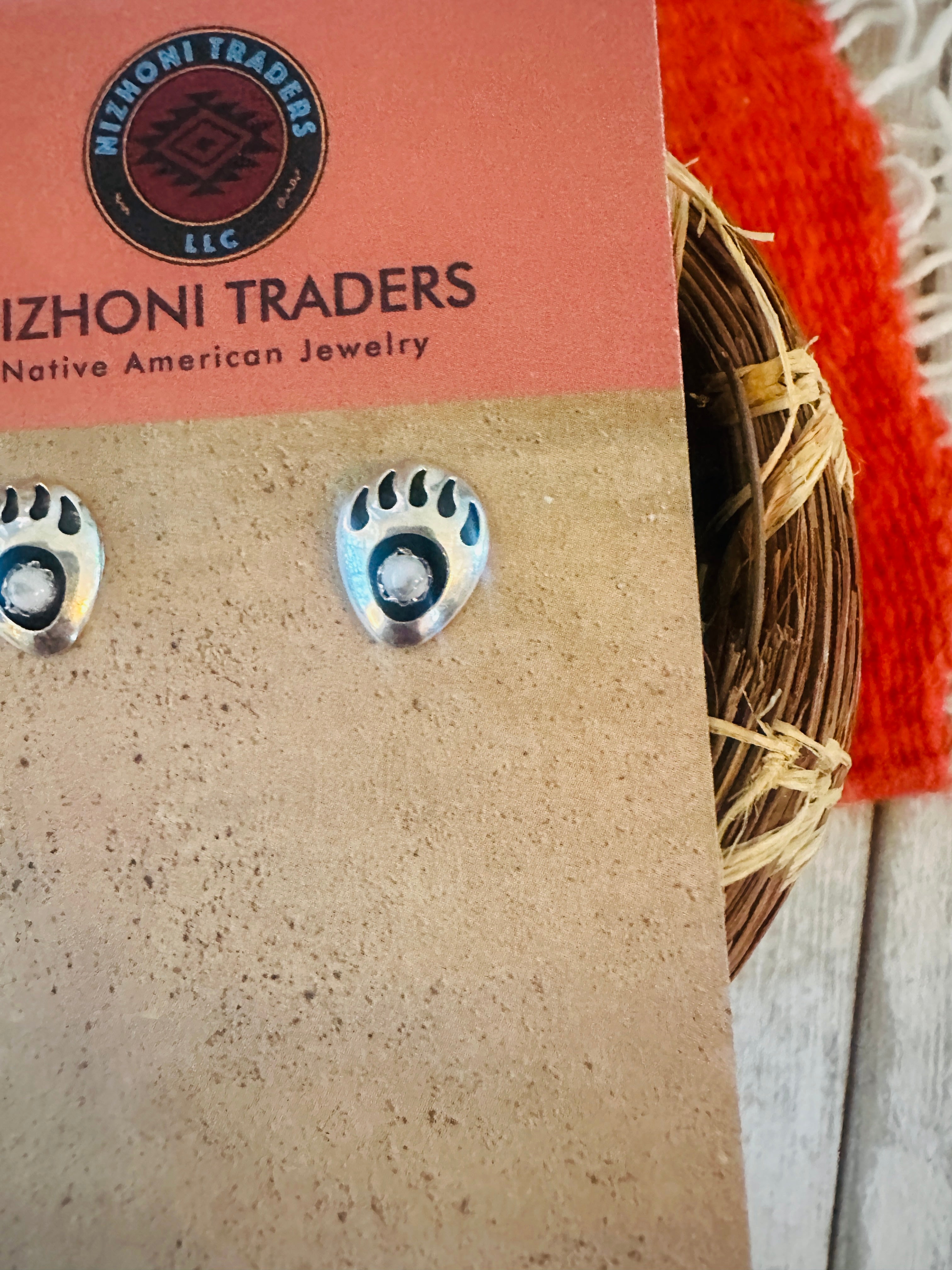 Handcrafted Howlite & Sterling Silver Bear Paw Stud Earrings