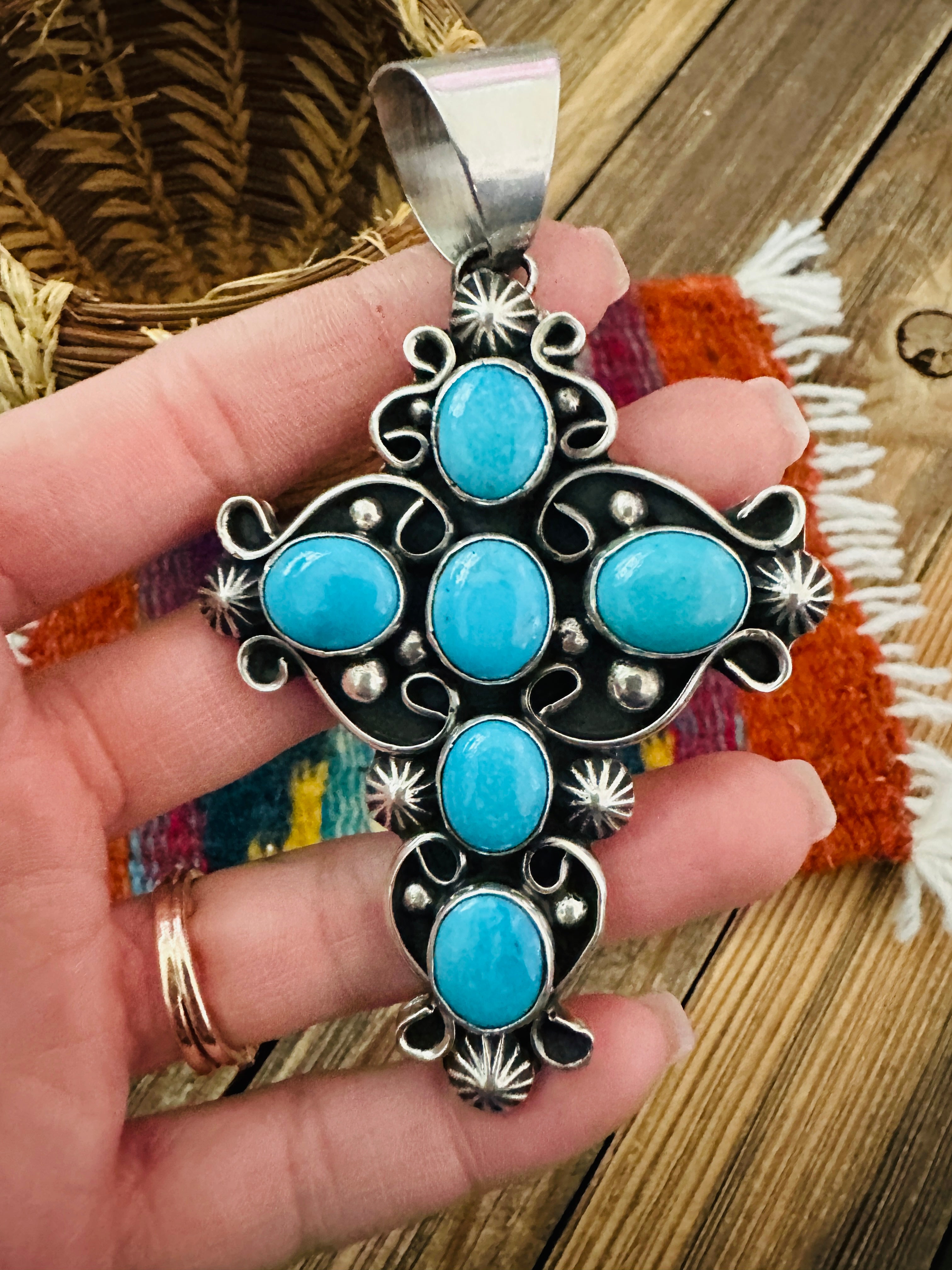 Handcrafted Turquoise & Sterling Silver Cross Pendant by Chimney Butte