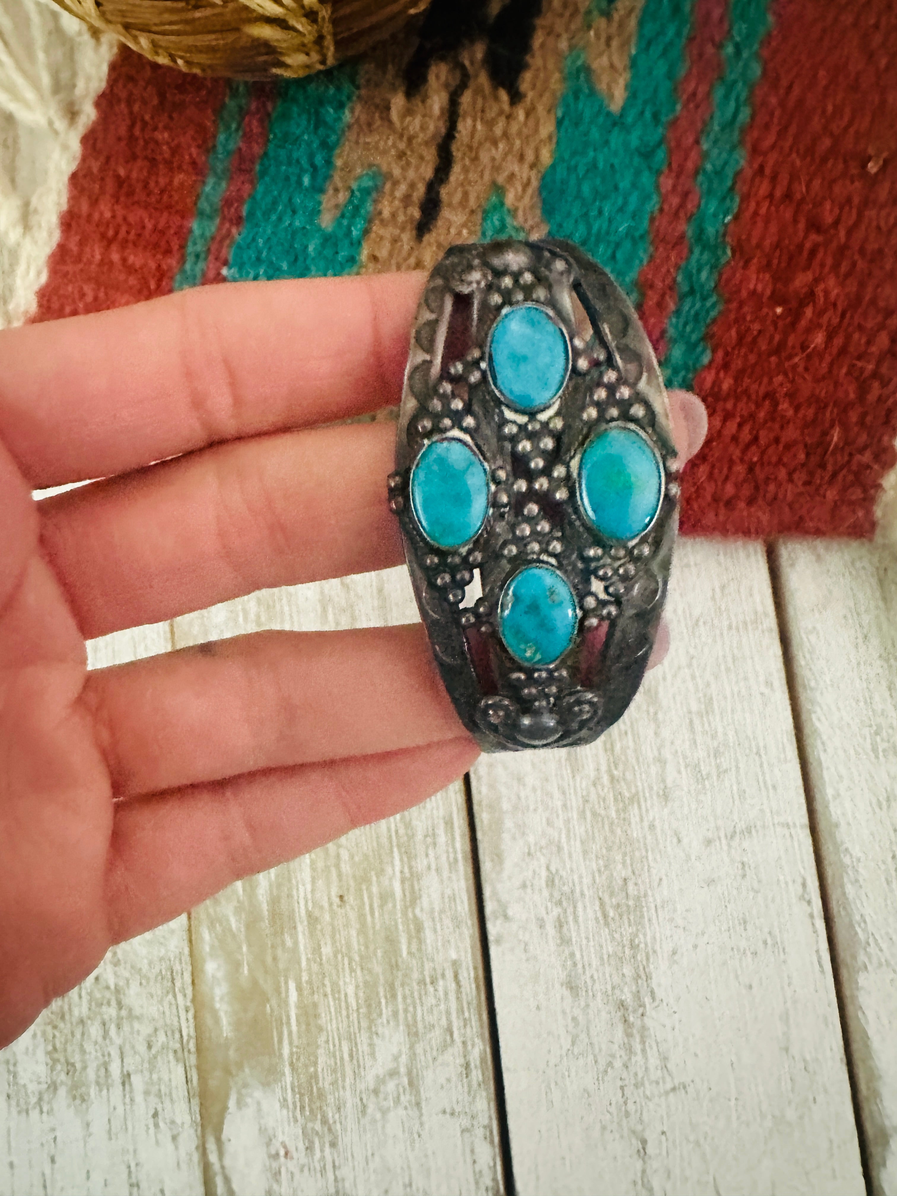 Old Pawn Navajo Sterling Silver & Turquoise Cuff Bracelet