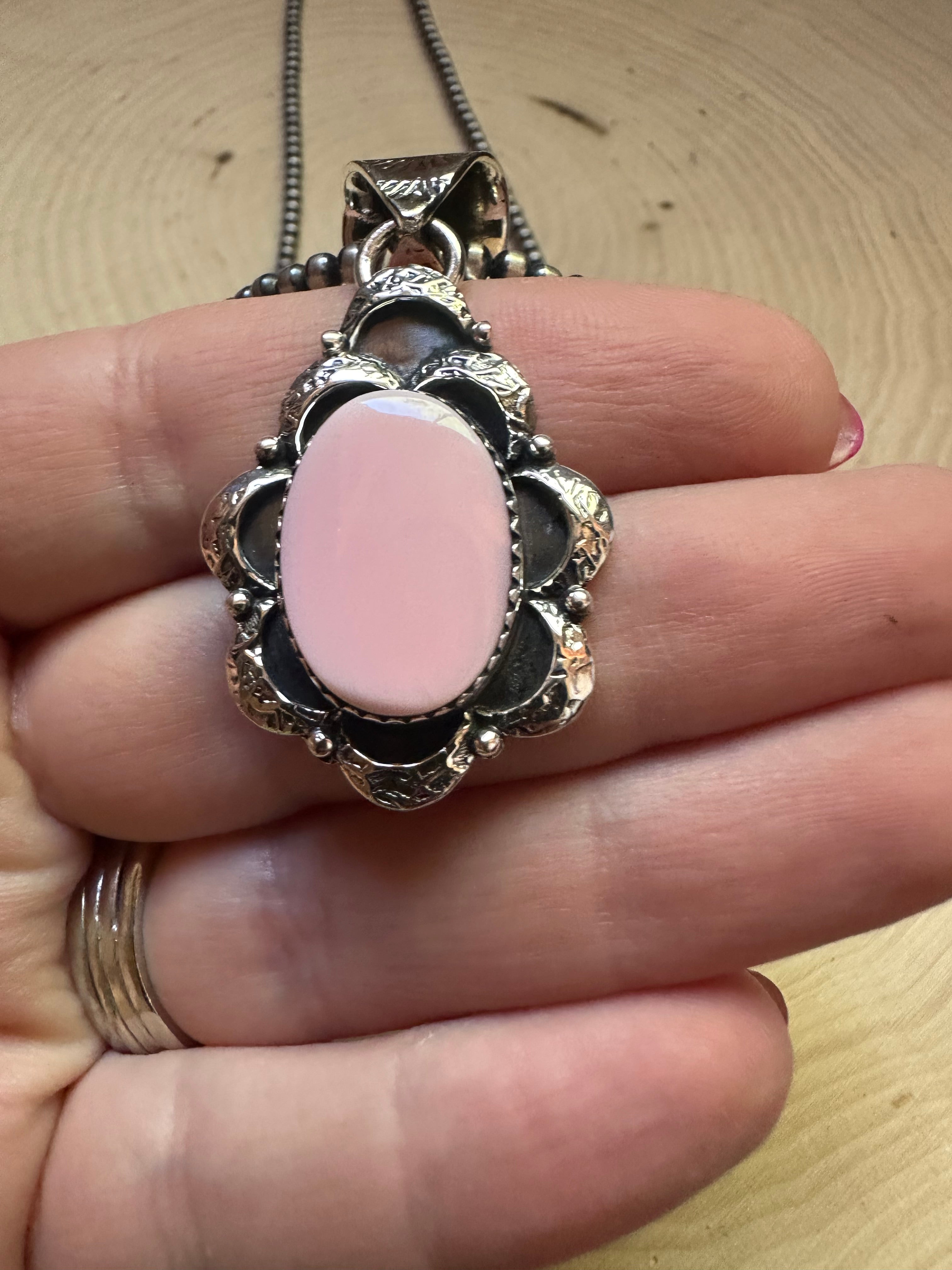 Handmade Pink Conch & Sterling Silver Pendant