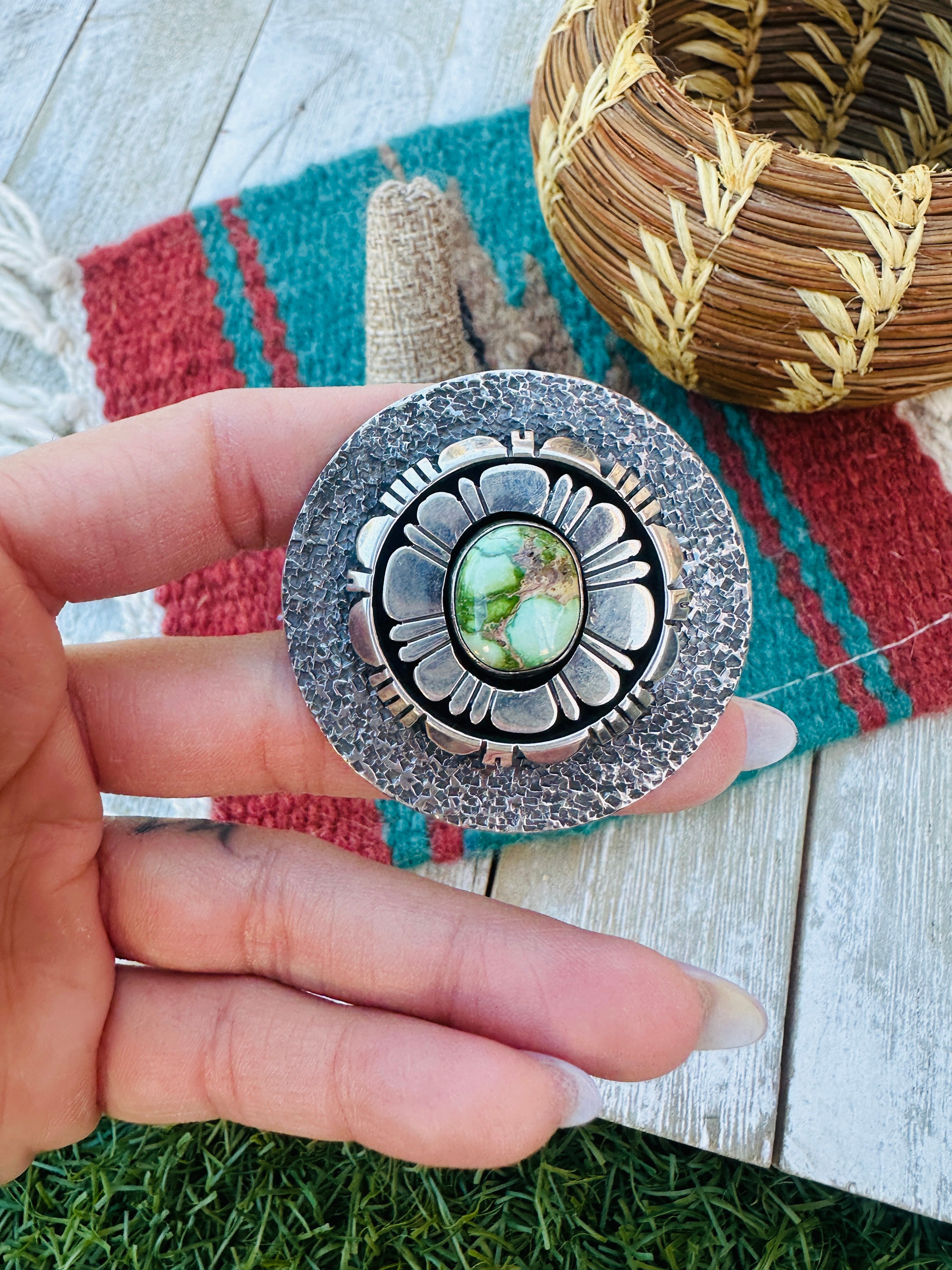 Hand Crafted Sonoran Mountain Turquoise & Sterling Silver Ring Size 9 by Daniel Benally