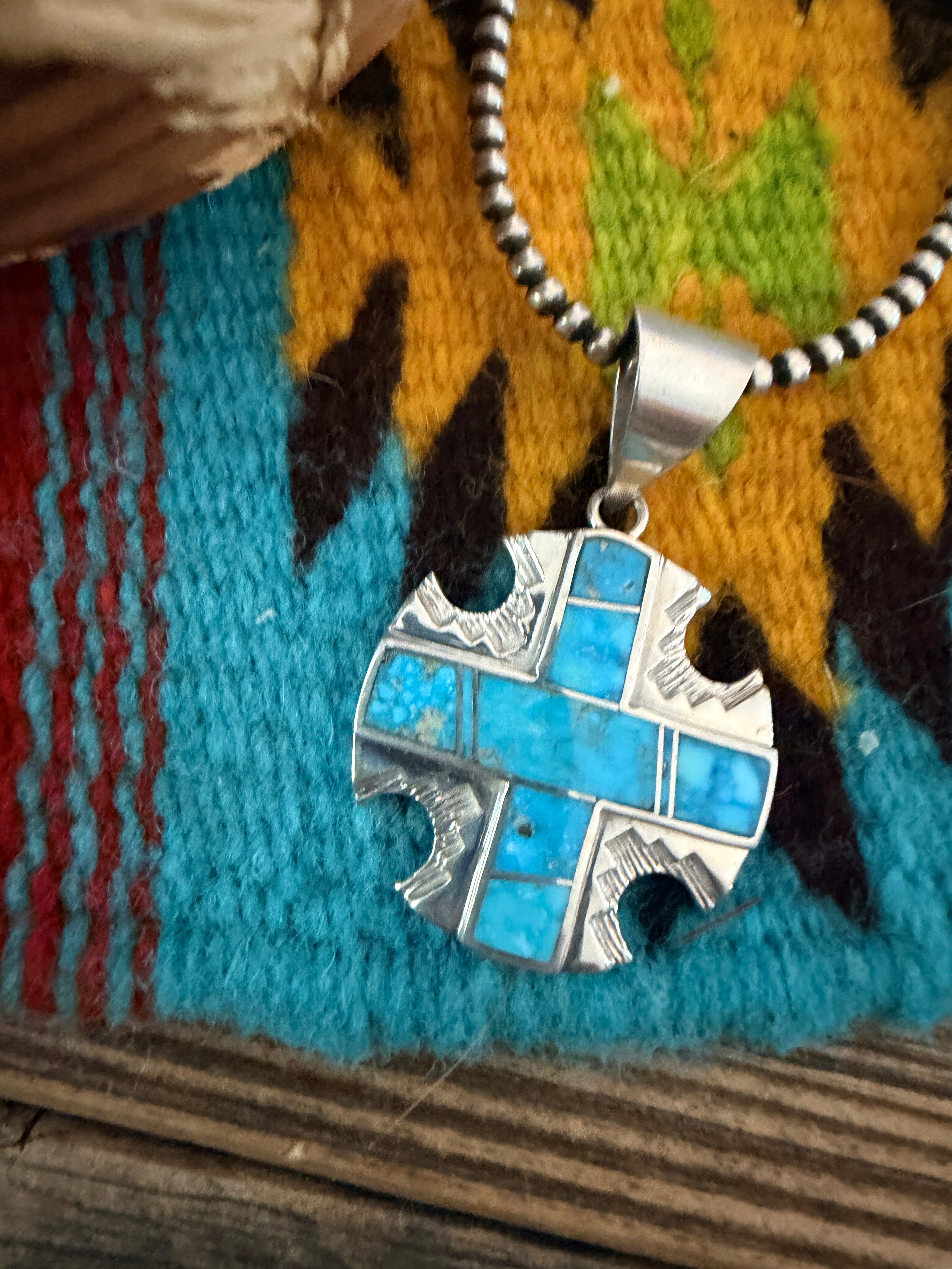 Old Pawn Handcrafted Turquoise and Sterling Silver Cross Pendant