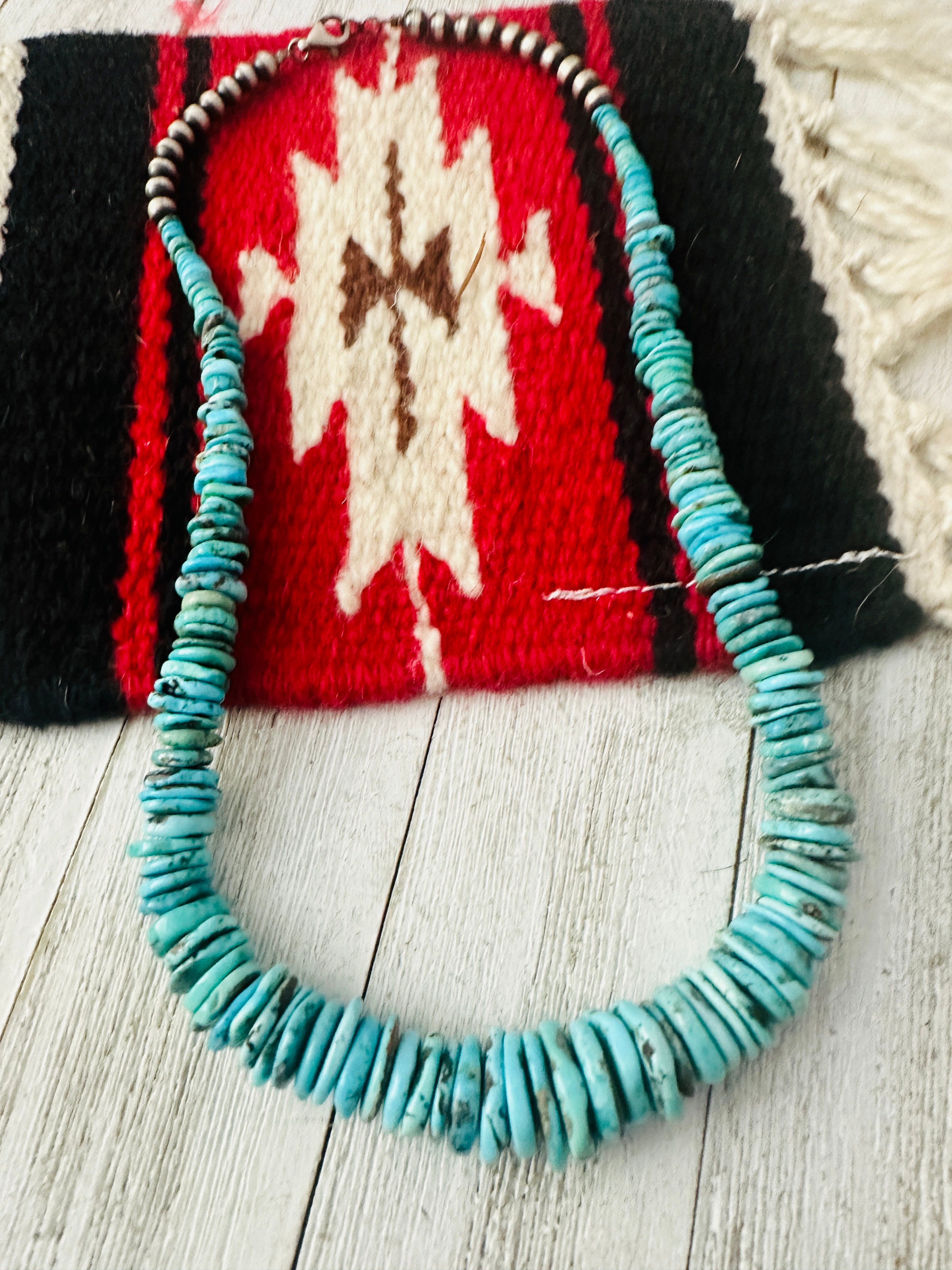 Navajo Turquoise and Sterling Silver Rolled Beaded Necklace 20”