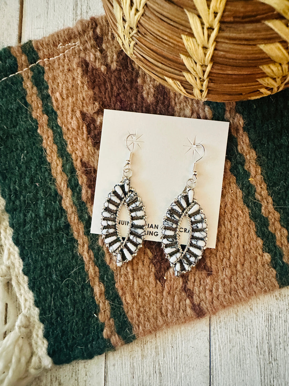 Handcrafted White Buffalo and Sterling Silver Cluster Dangle Earrings