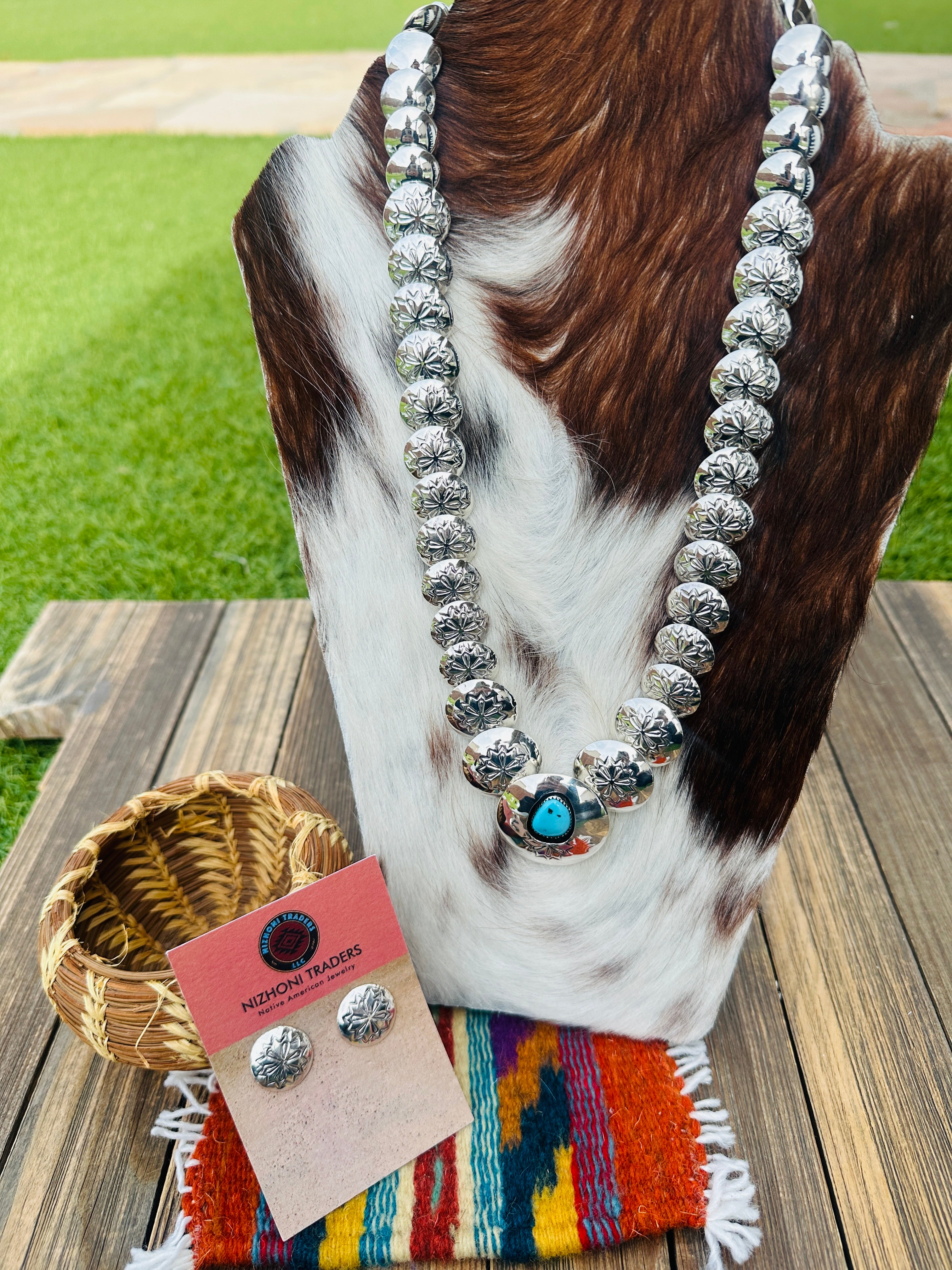 Handcrafted Turquoise & Sterling Silver Necklace and Earring Set