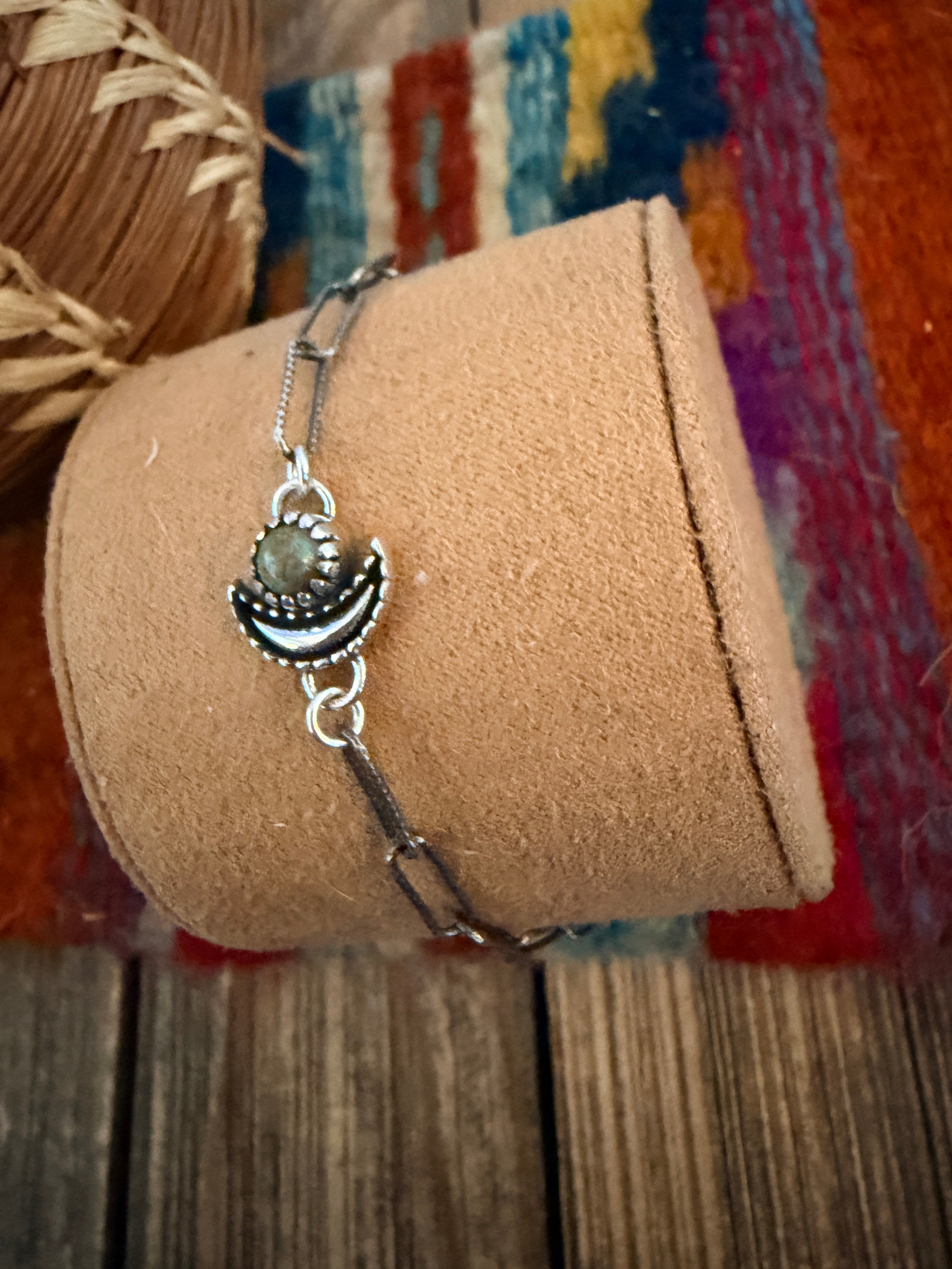 Handmade Kingman Turquoise & Sterling Silver Moon Anklet
