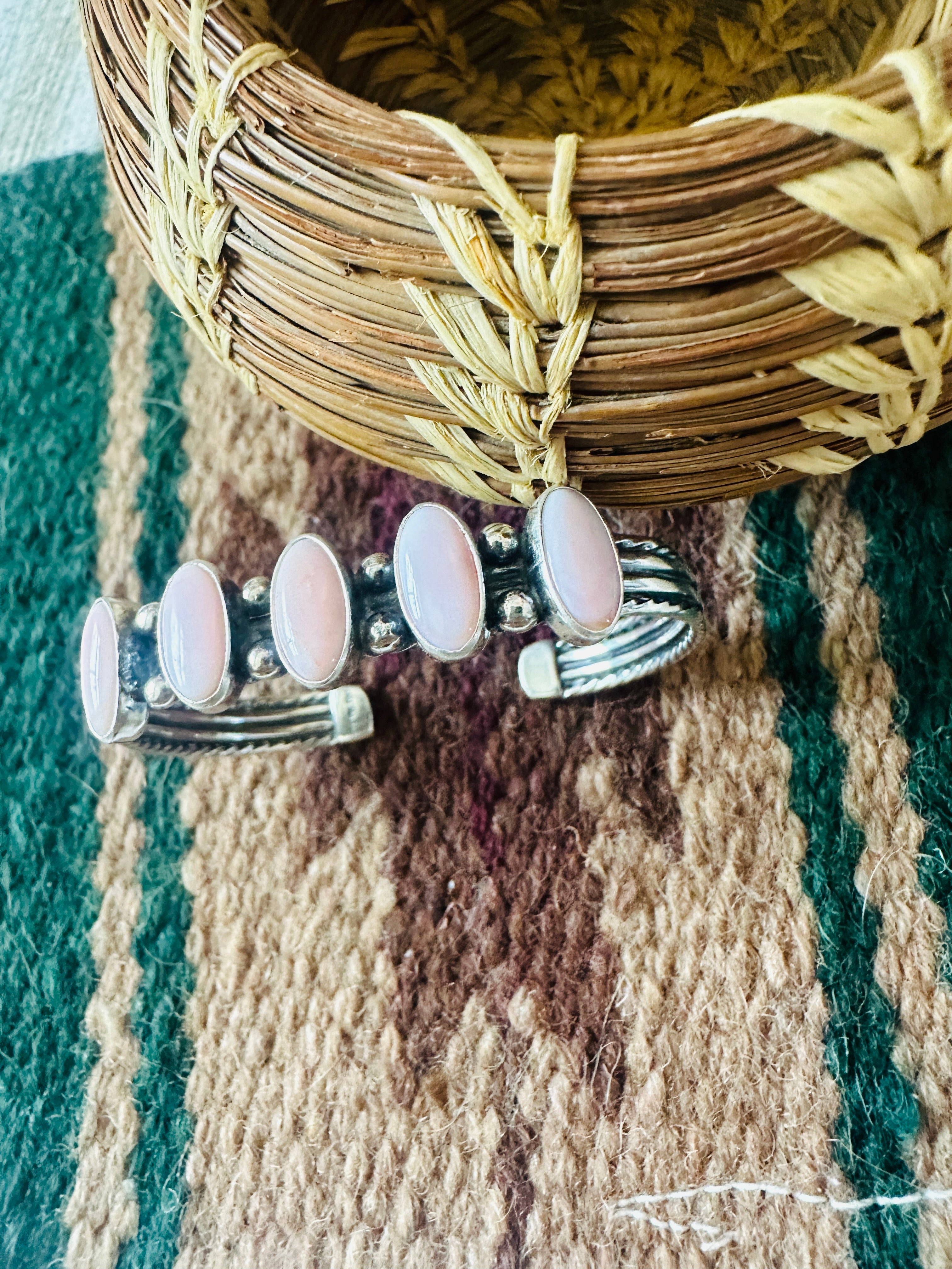 Navajo Queen Pink Conch Shell & Sterling Silver Cuff Bracelet