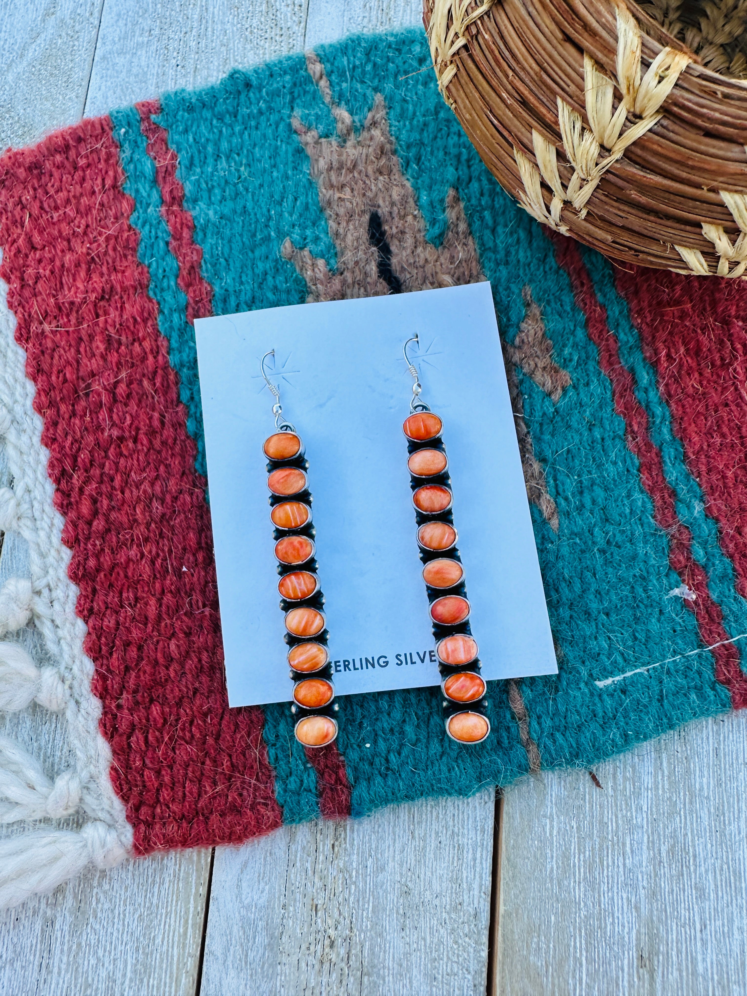Handcrafted Orange Spiny Oyster & Sterling Silver Dangle Earrings