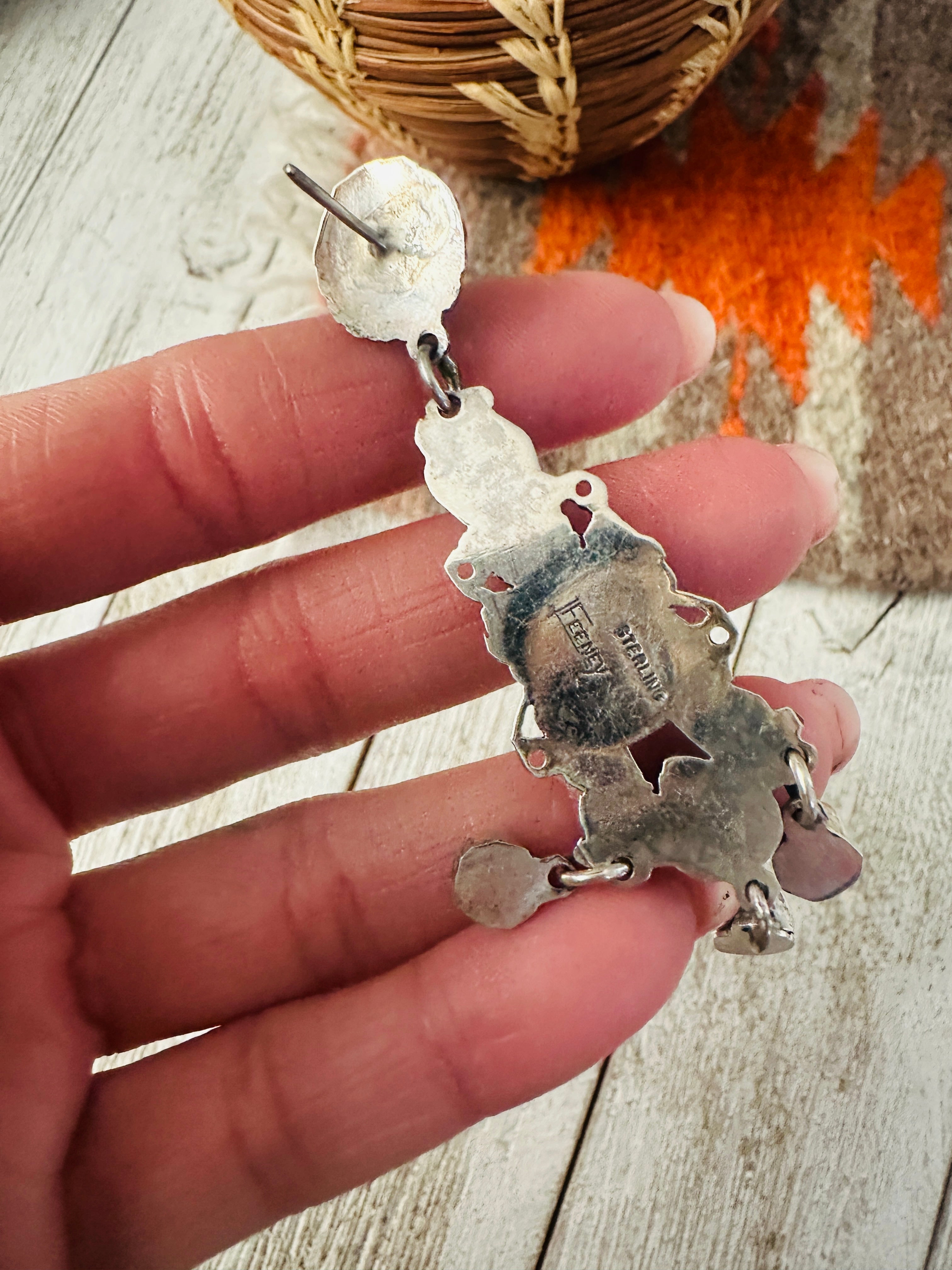 Navajo Sterling Silver & Sleeping Beauty Turquoise Cluster Dangle Earrings