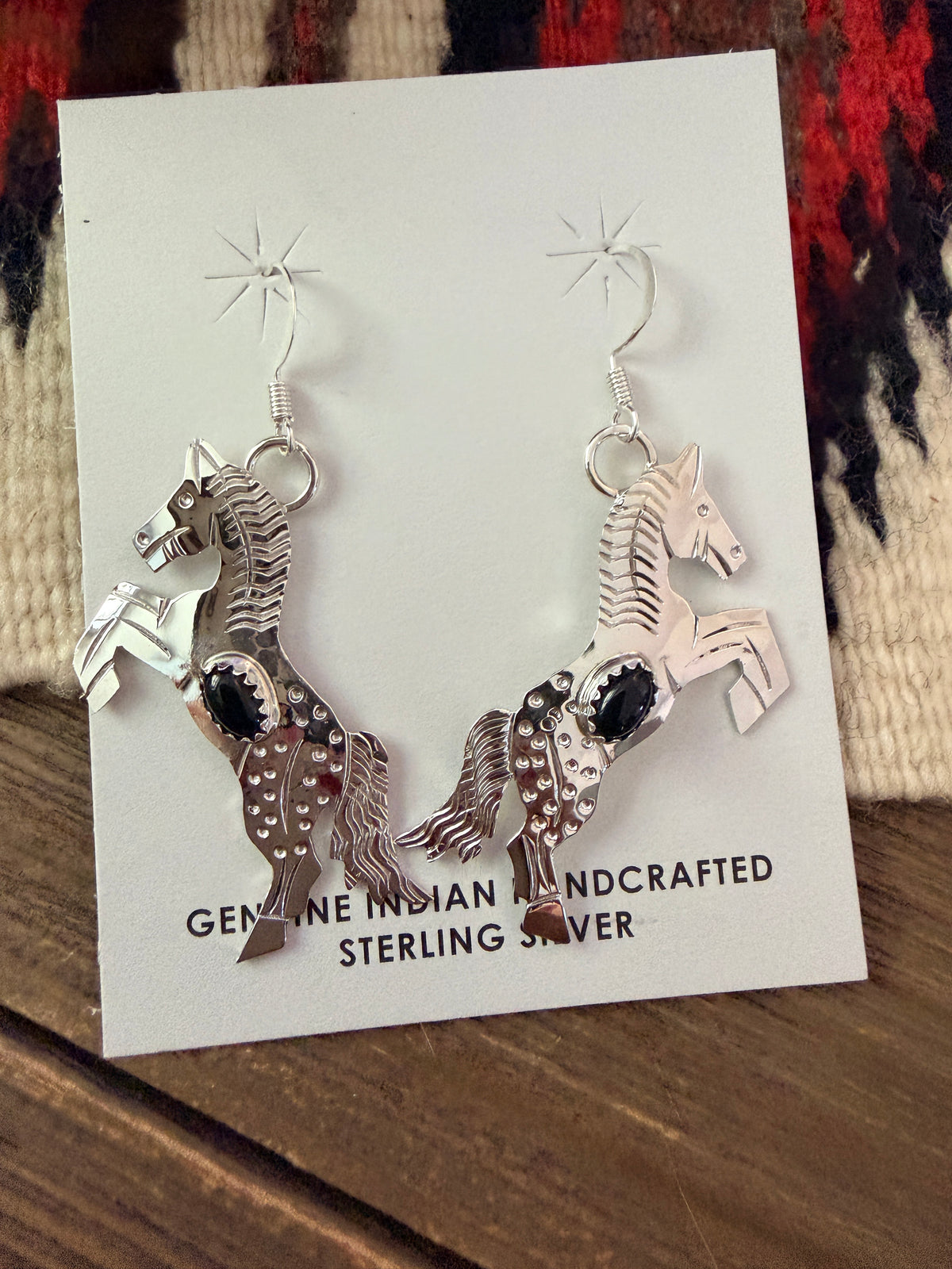 Handcrafted Sterling Silver & Onyx Horse Dangle Earrings by Louise Yazzie