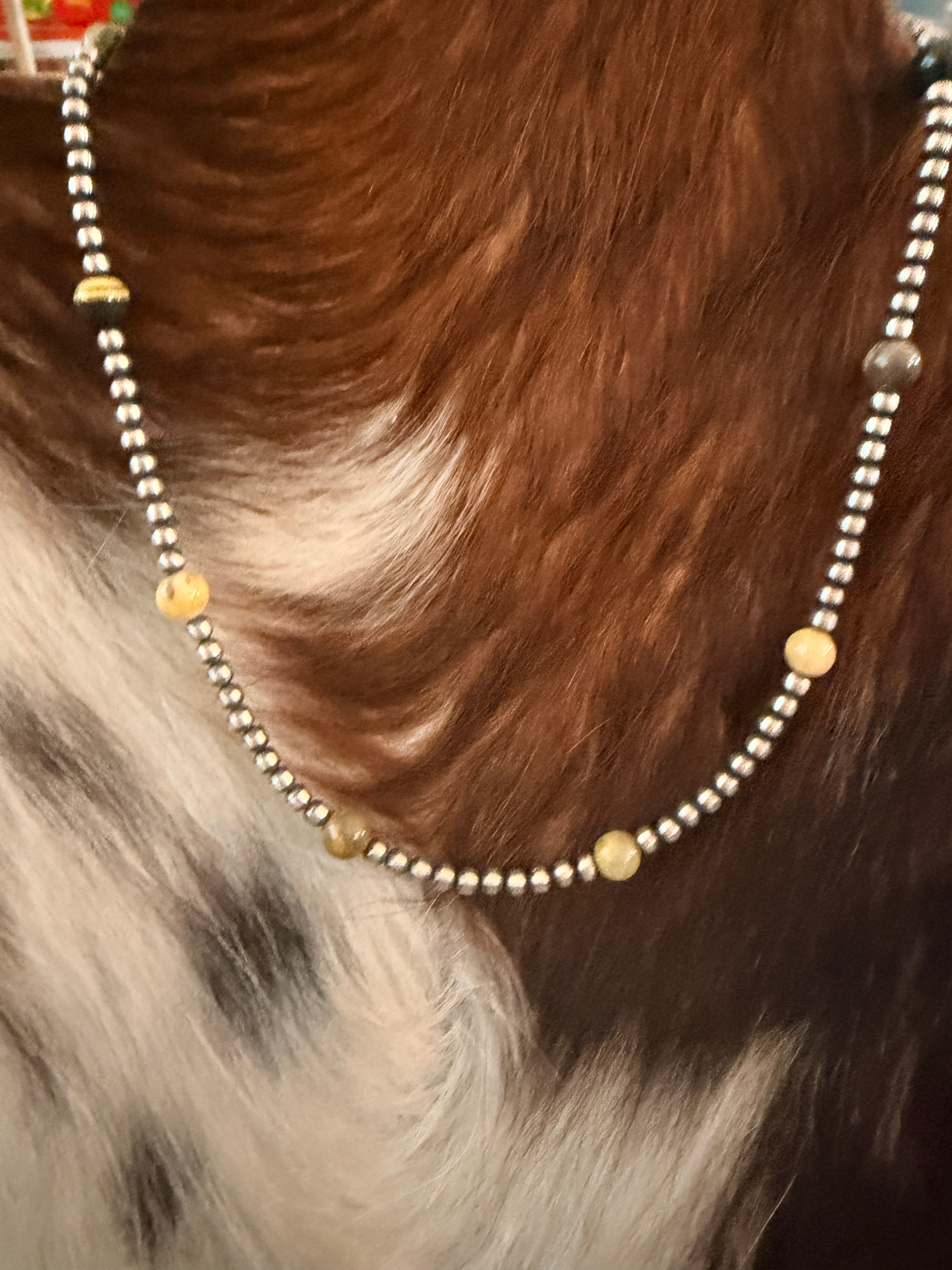 Handcrafted Bumblebee and Sterling Silver Pearl 14” Beaded Necklace