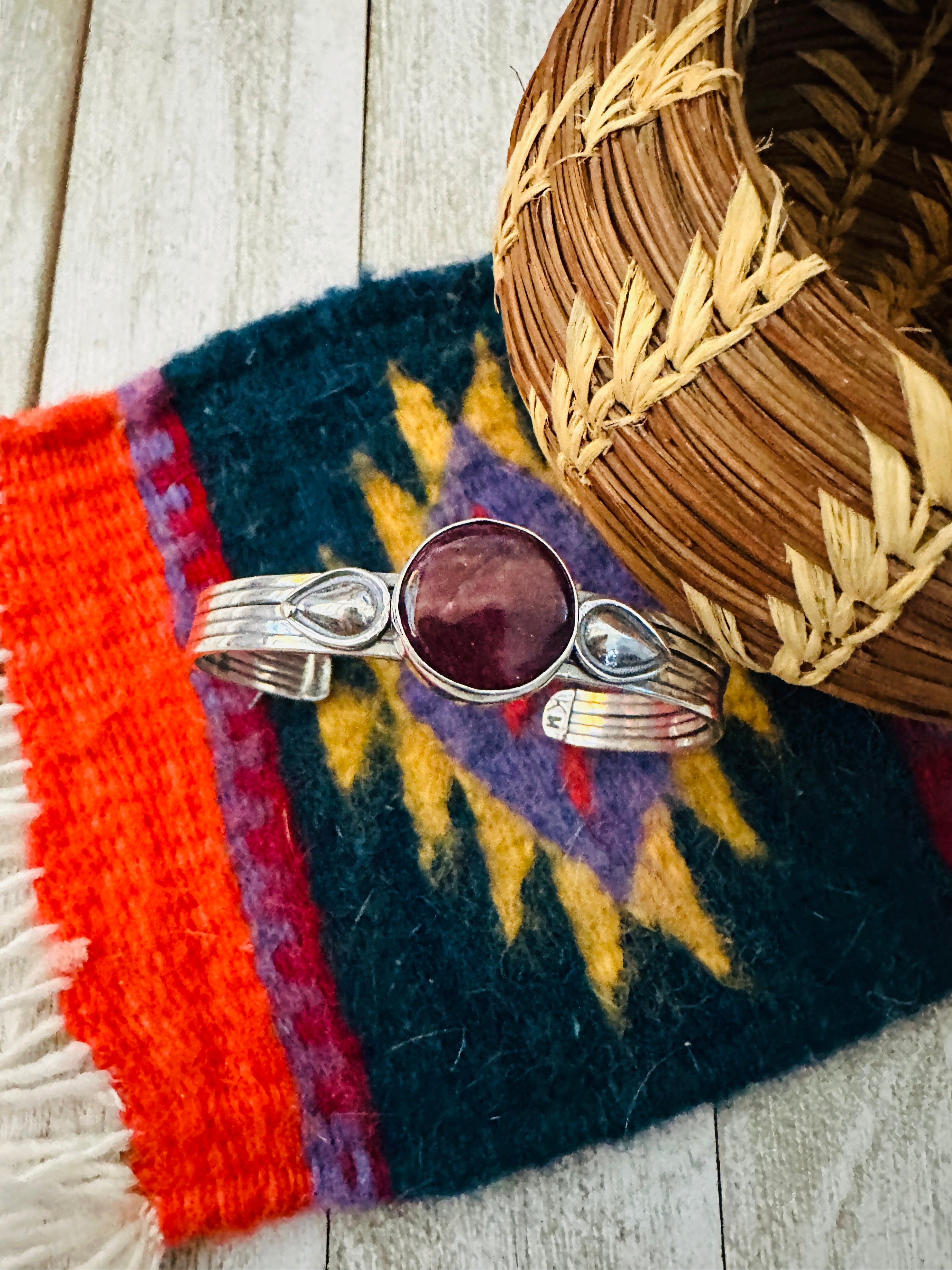 Navajo Sterling Silver & Purple Spiny Cuff Bracelet