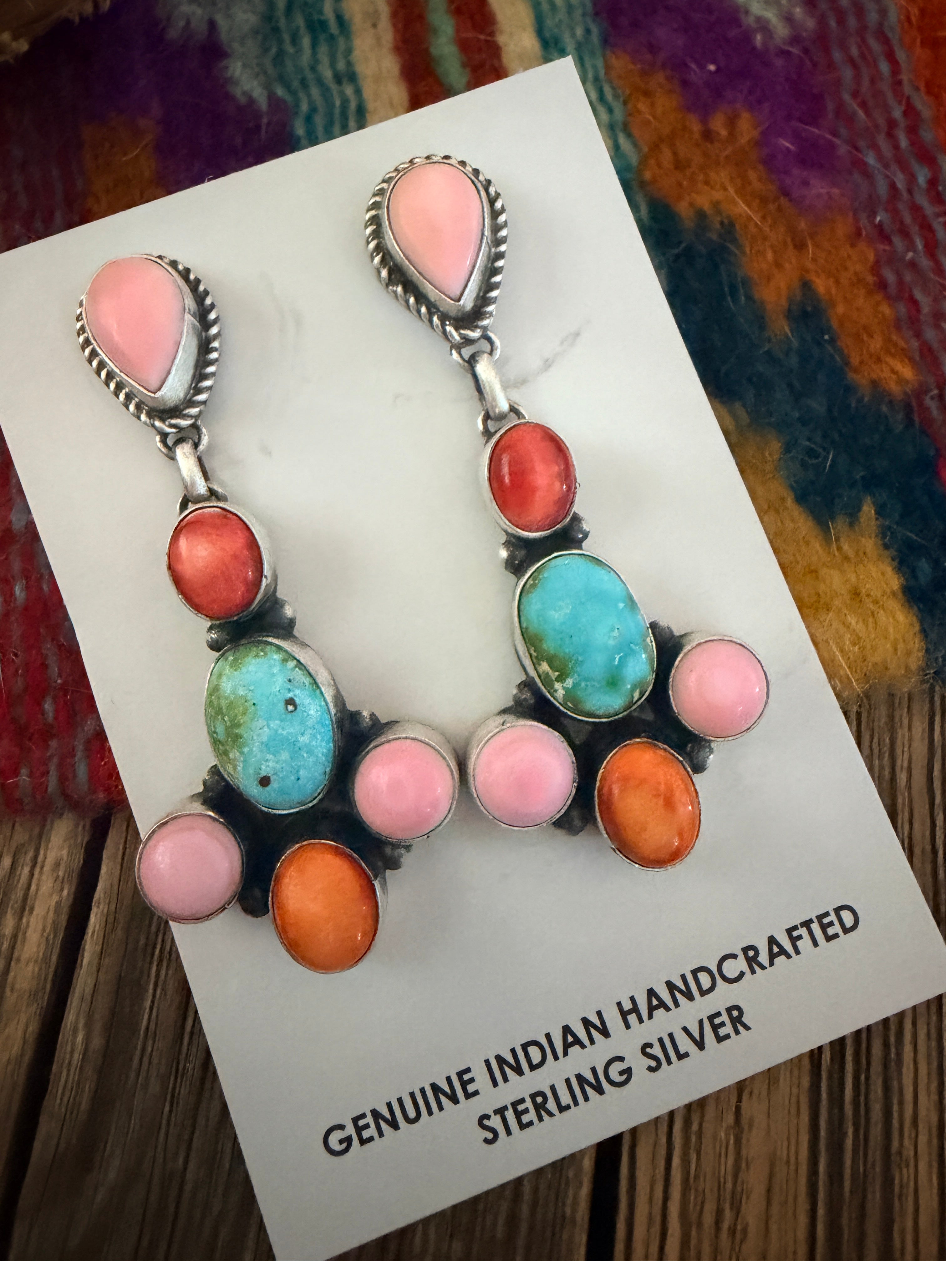 Handcrafted Multi Stone & Sterling Silver Dangle Earrings