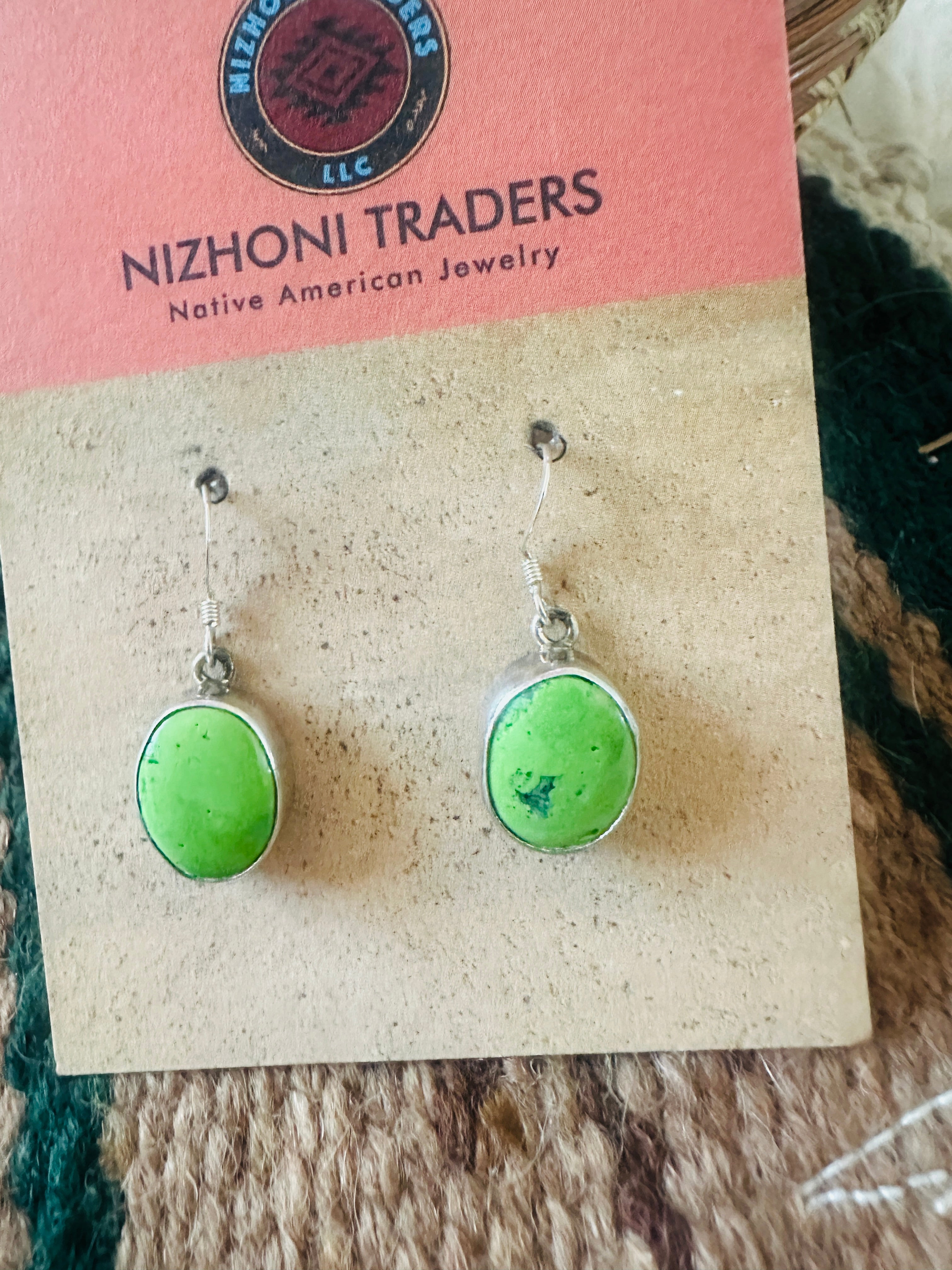 Navajo Green Turquoise & Sterling Silver Dangle Earrings