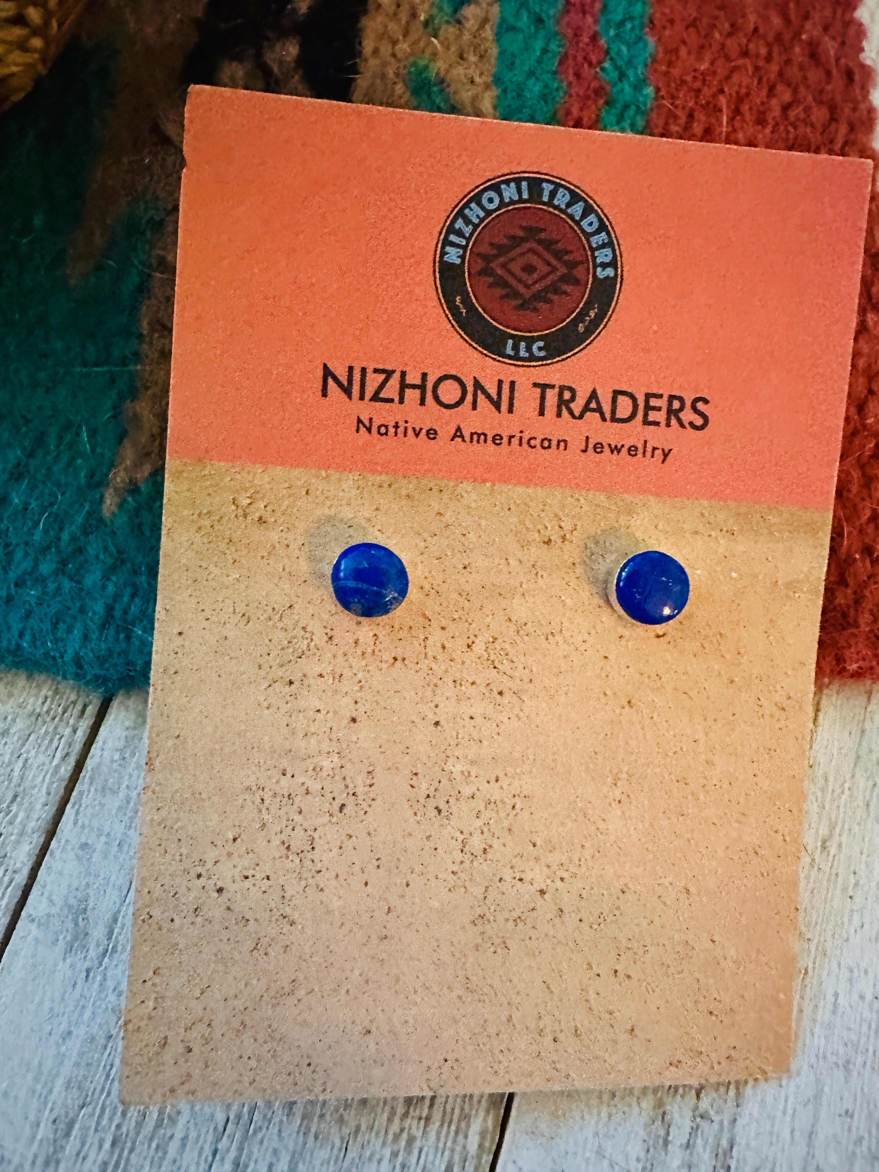 Navajo Lapis and Sterling Silver Stud Earrings