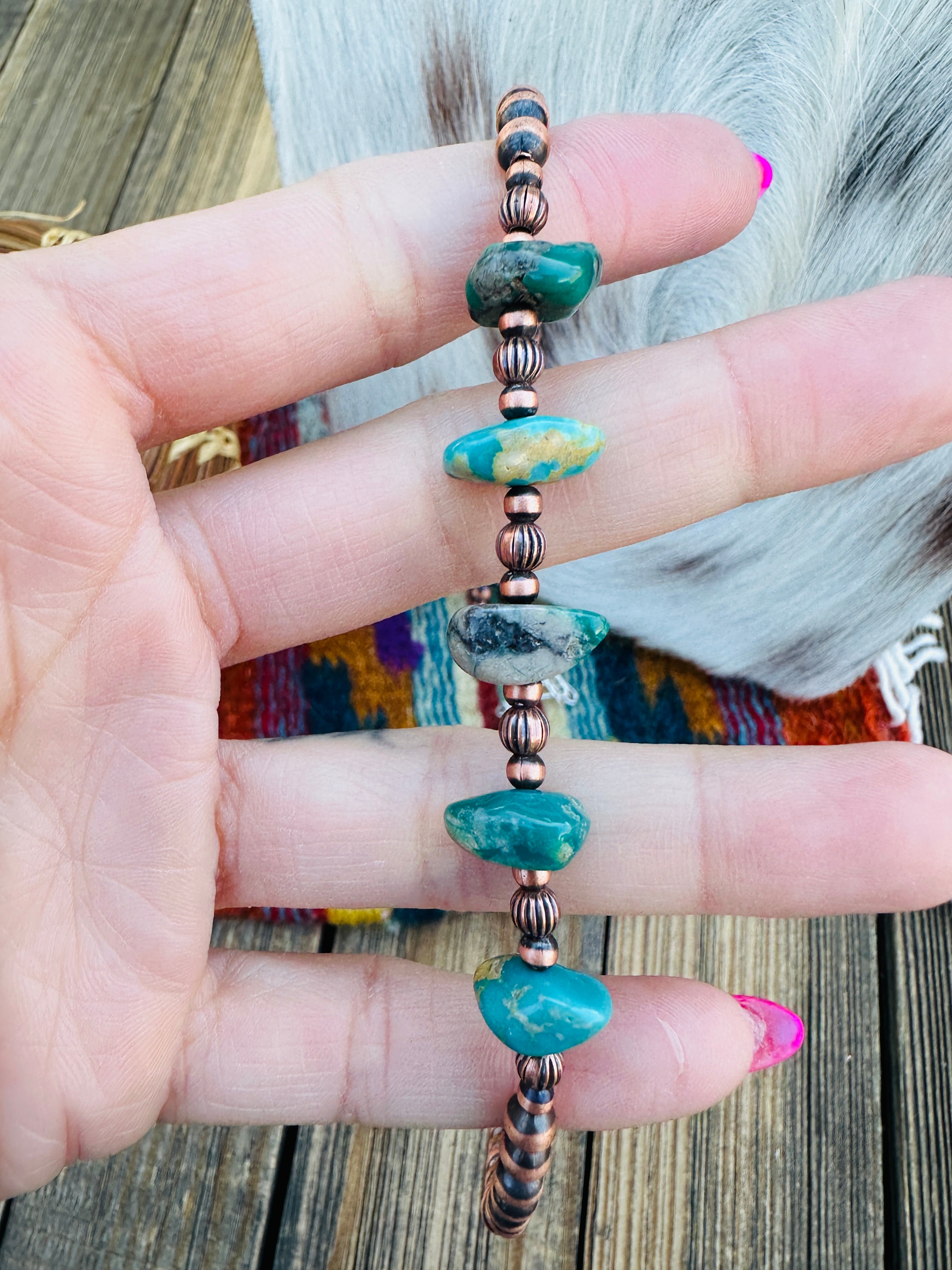 Handcrafted Turquoise & Copper 14” Beaded Necklace